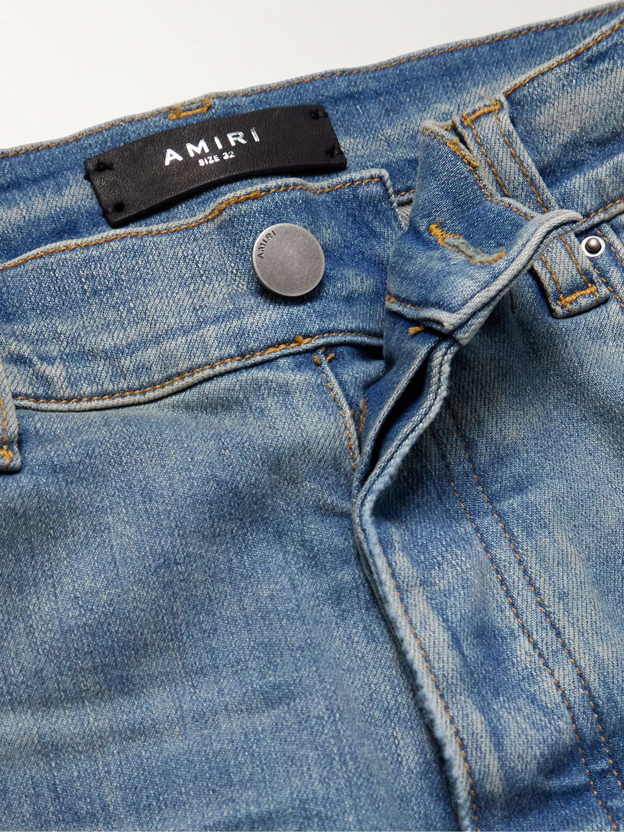 3D Bones Skinny-Fit Distressed Appliquéd Jeans view