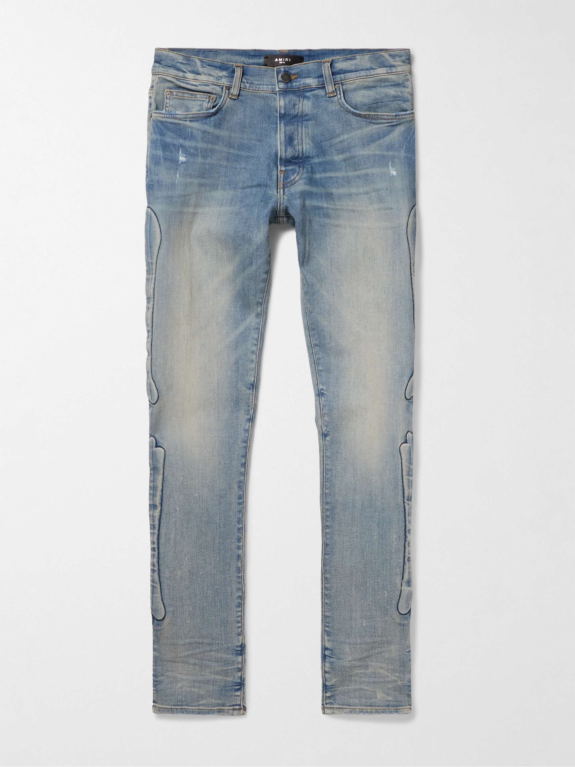 3D Bones Skinny-Fit Distressed Appliquéd Jeans view