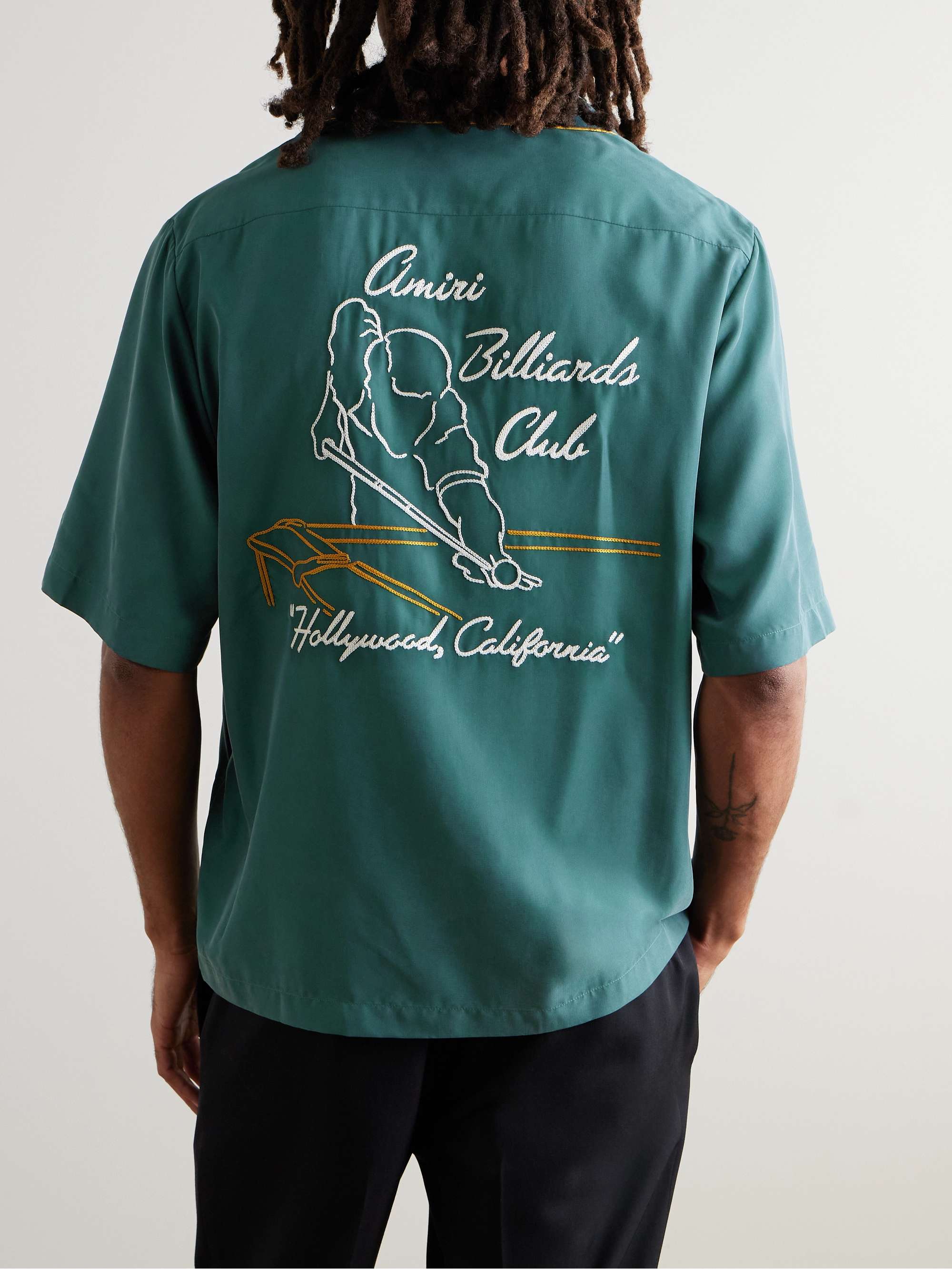 Camp-Collar Logo-Embroidered Modal-Satin Shirt view