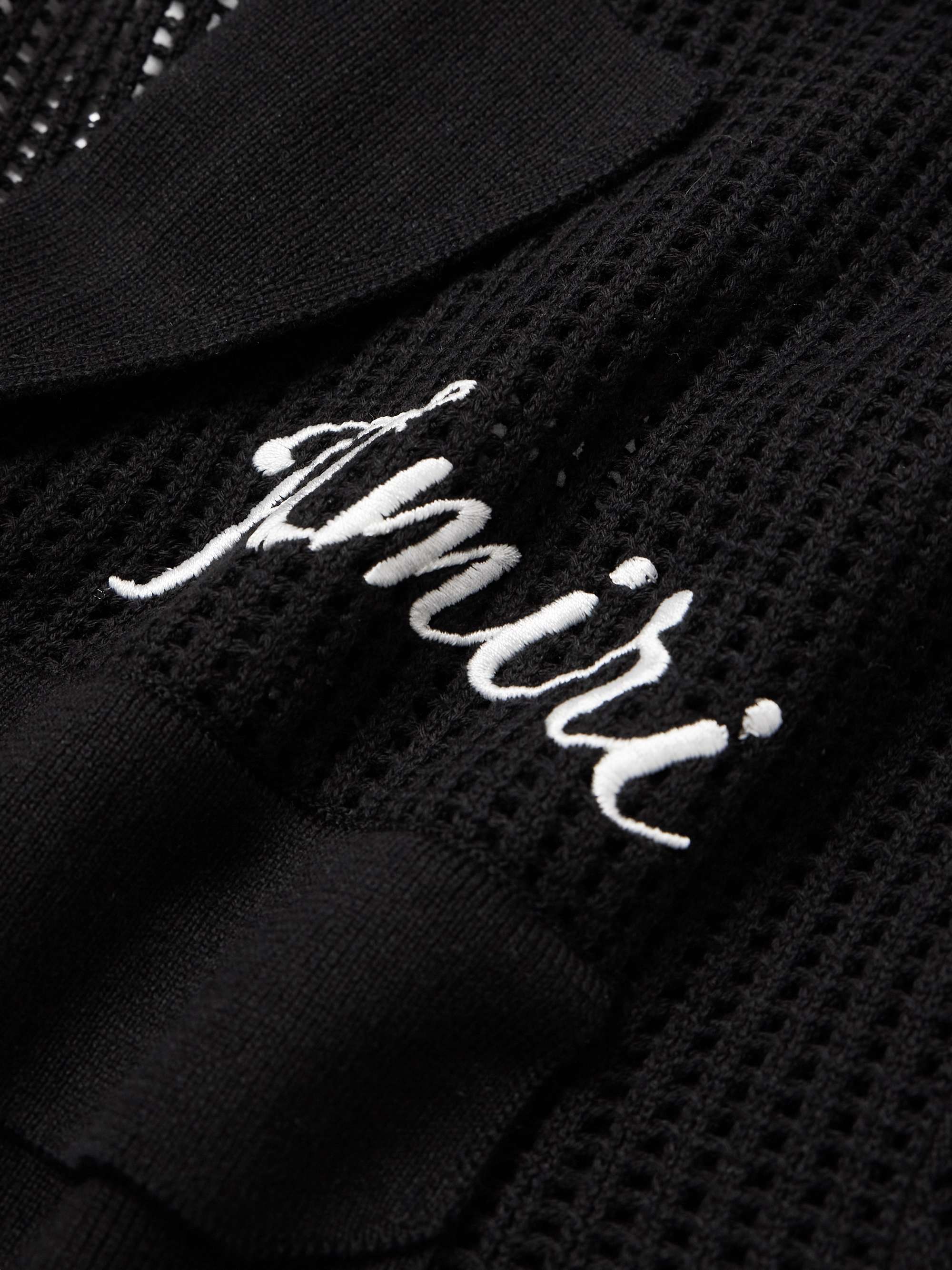 Camp-Collar Logo-Embroidered Open-Knit Cotton Shirt view