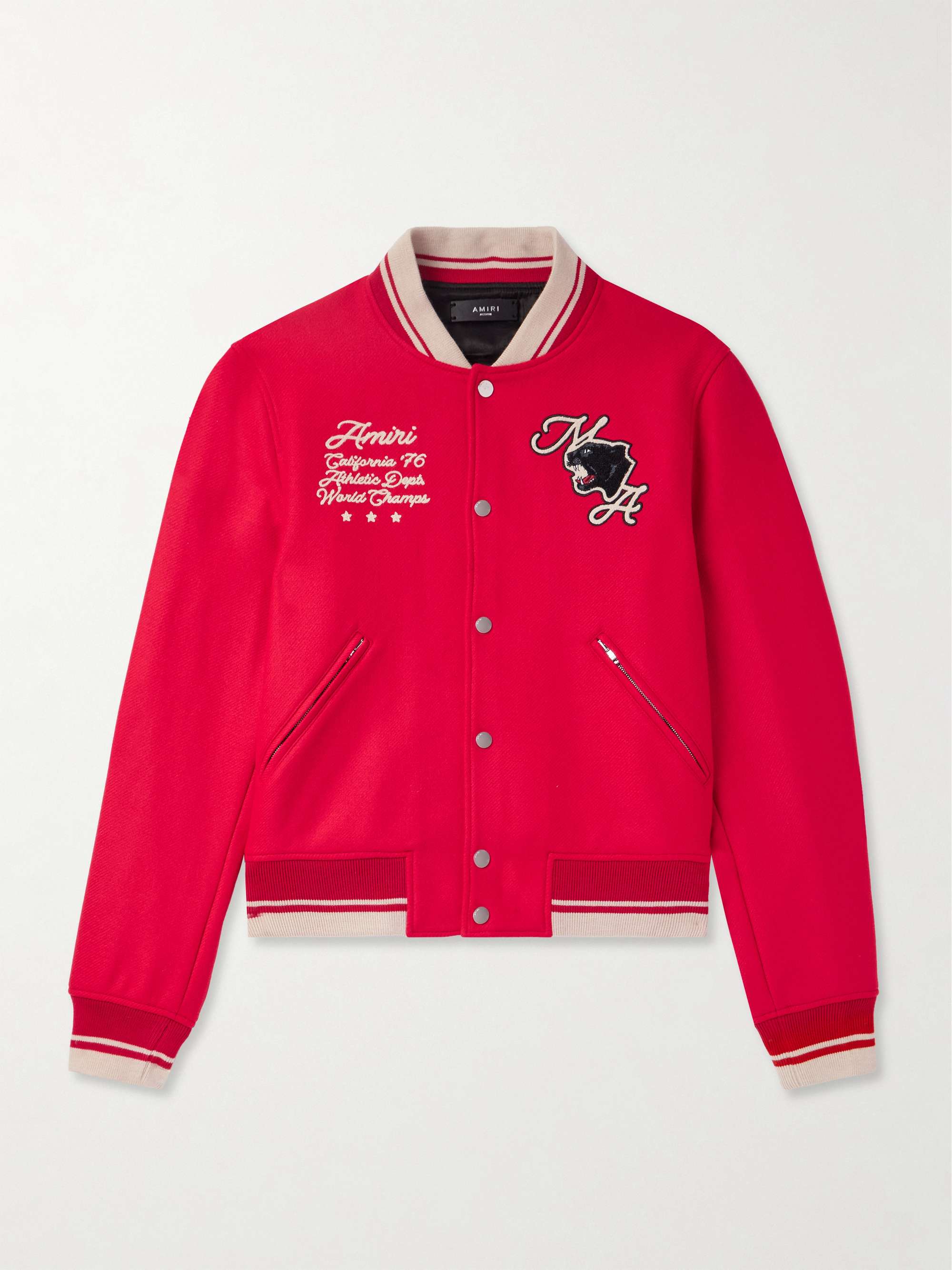 Panther Logo-Embroidered Appliquéd Wool-Blend Twill Bomber Jacket view