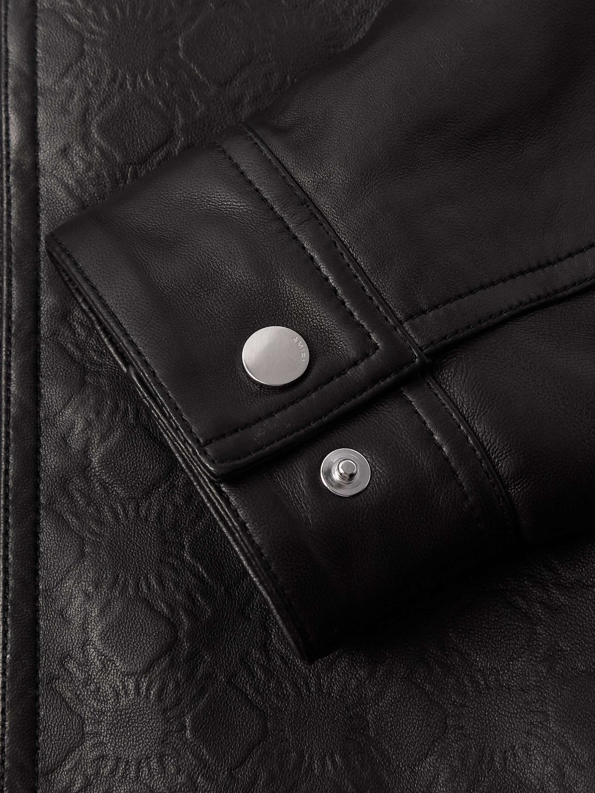 Logo-Debossed Leather Jacket view