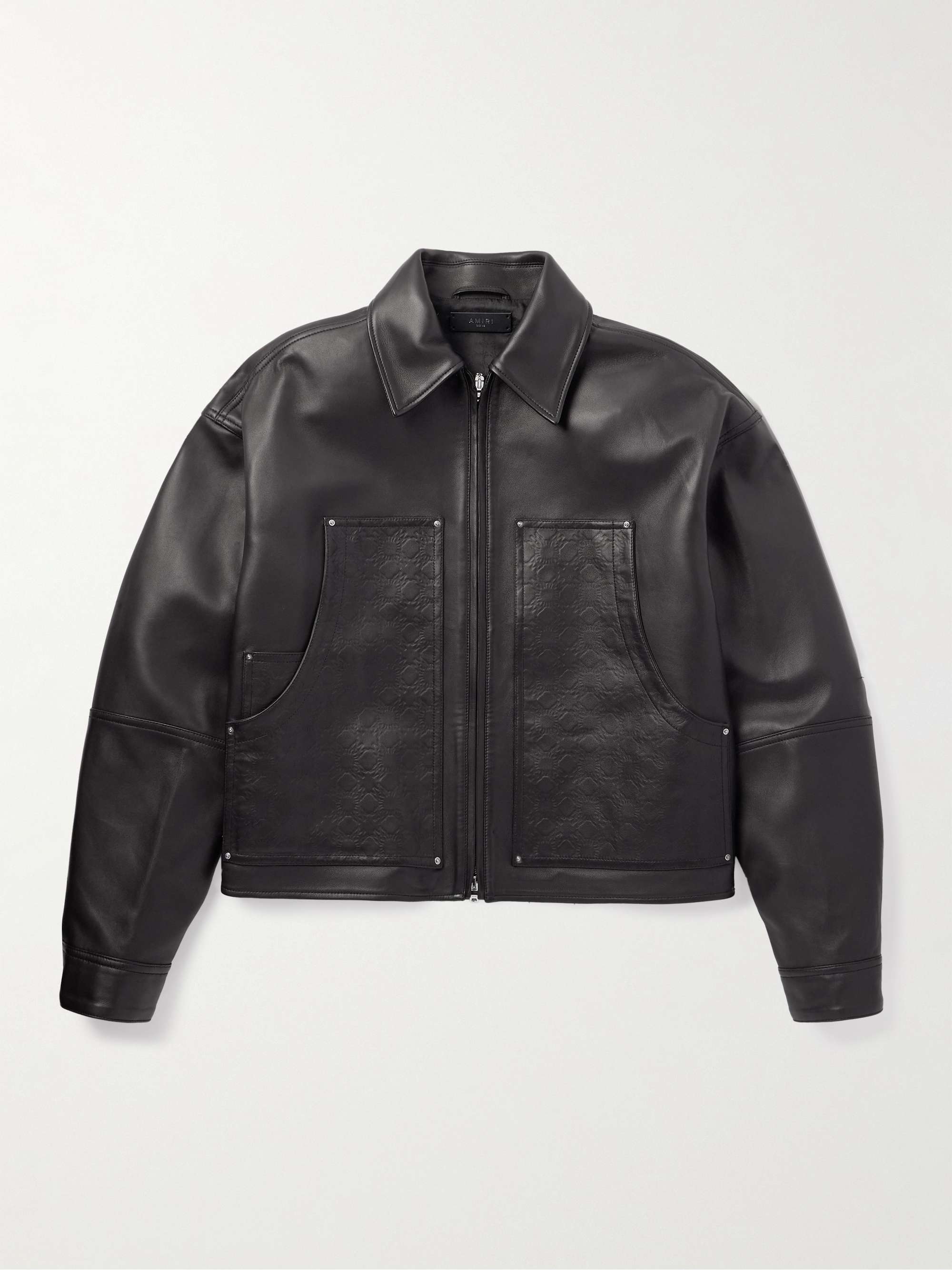 Logo-Debossed Leather Jacket view