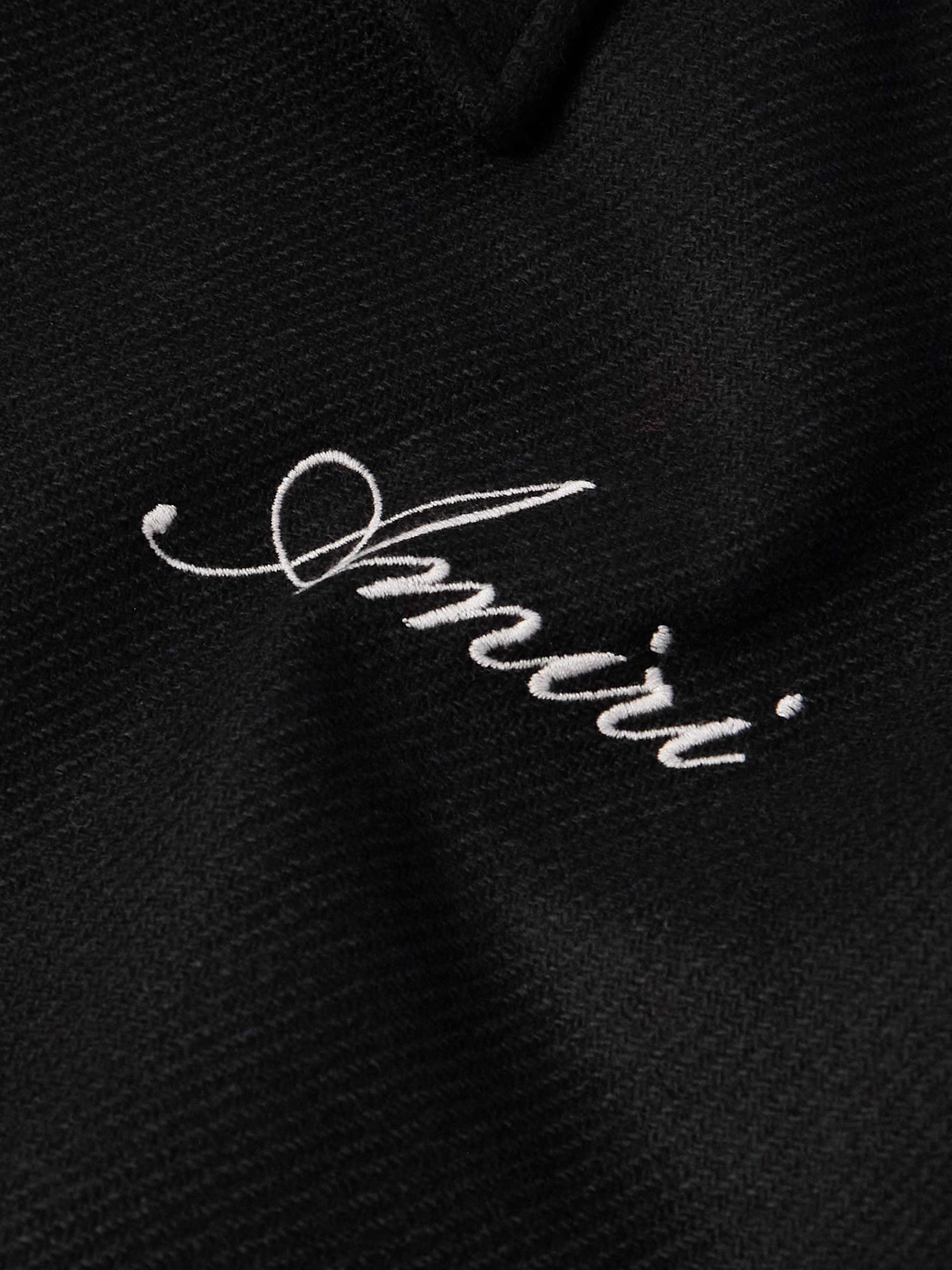 Bones Leather-Trimmed Appliquéd Logo-Embroidered Wool-Blend Twill Varsity Jacket view