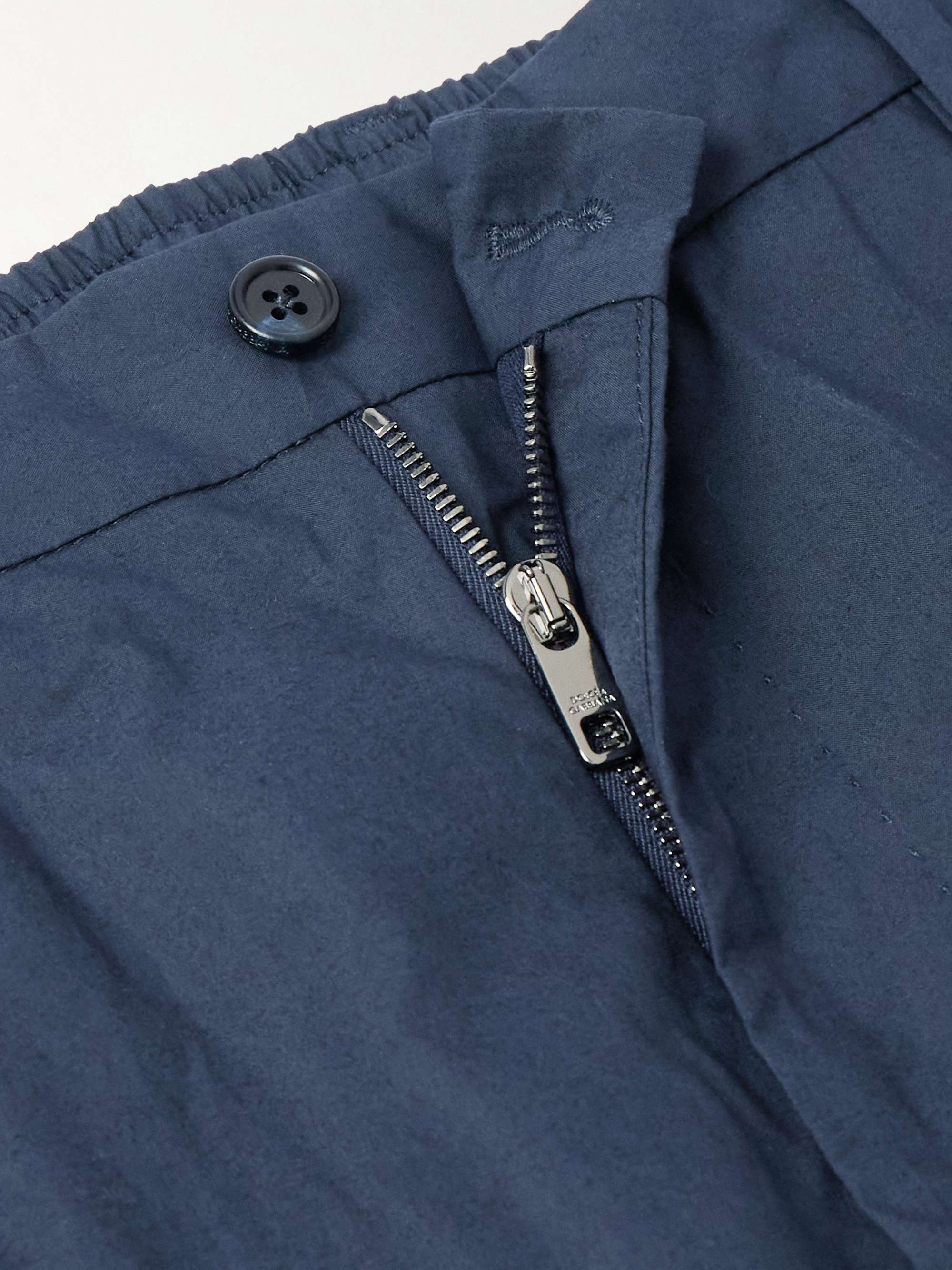 Slim-Fit Tapered Pleated Cotton-Poplin Trousers view