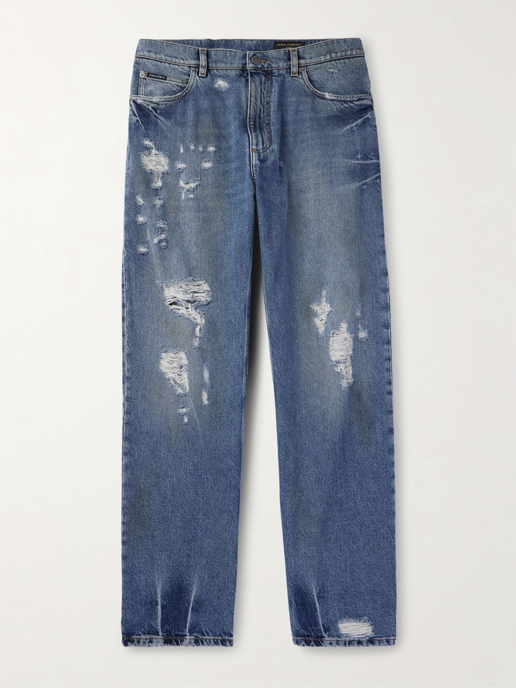 Straight-Leg Logo-Appliquéd Distressed Jeans view