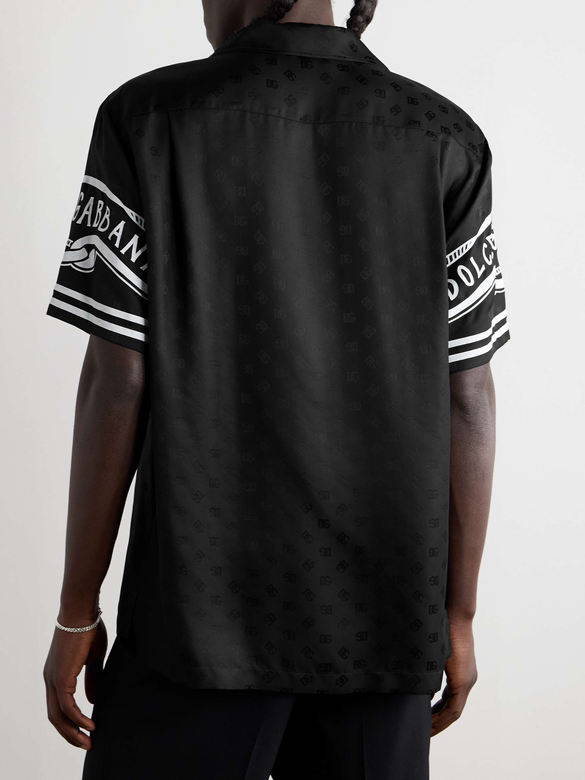 Camp-Collar Logo-Print Silk-Twill Shirt view