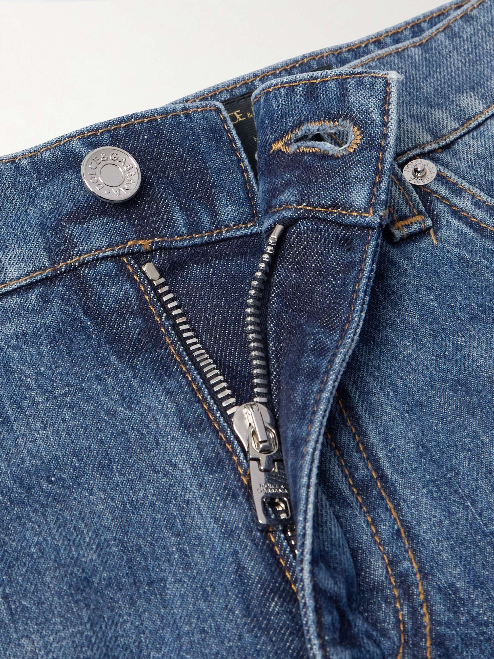 Straight-Leg Distressed Logo-Appliquéd Jeans view