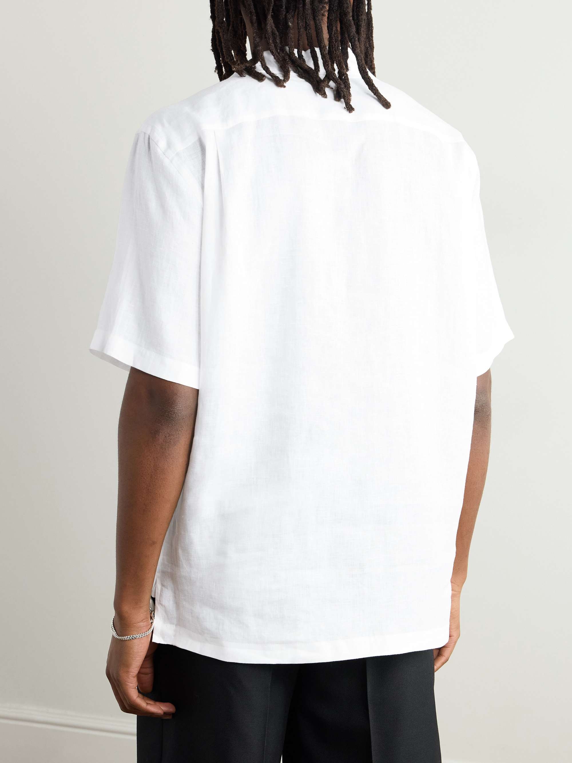 Camp-Collar Logo-Embroidered Linen Shirt view