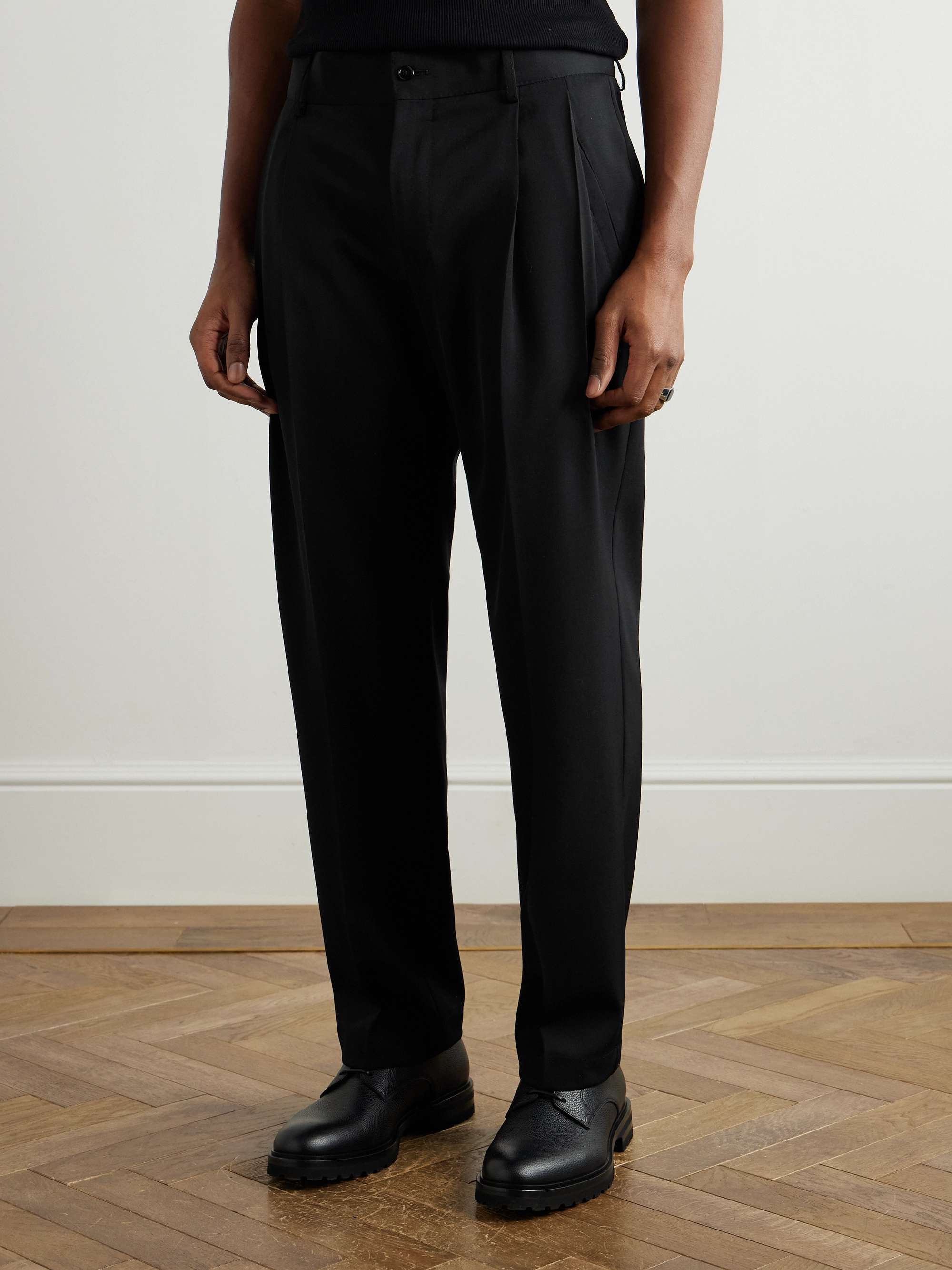 Tapered Pleated Virgin Wool-Blend Gabardine Trousers view
