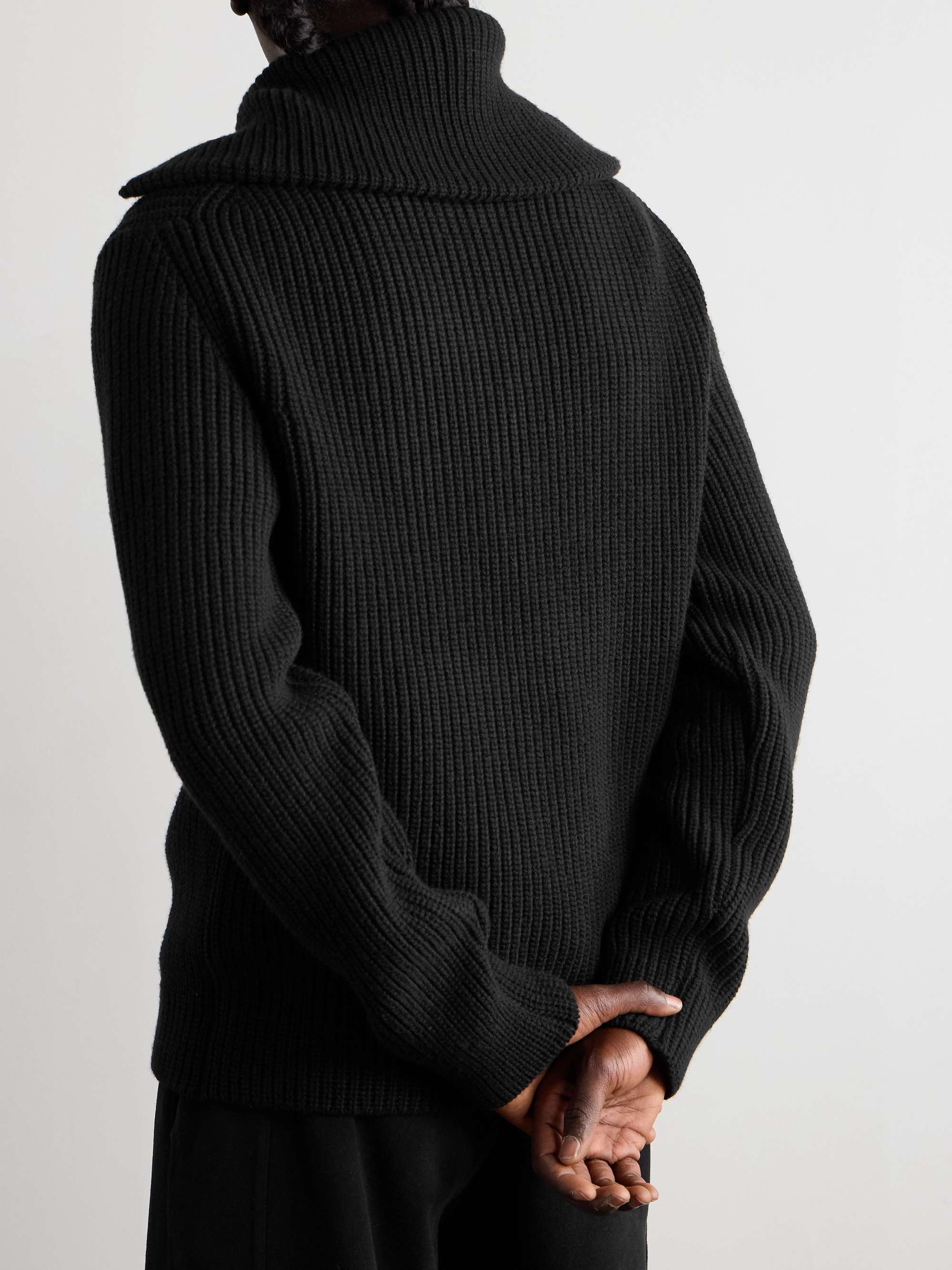 Logo-Appliquéd Ribbed Wool Half-Zip Sweater view
