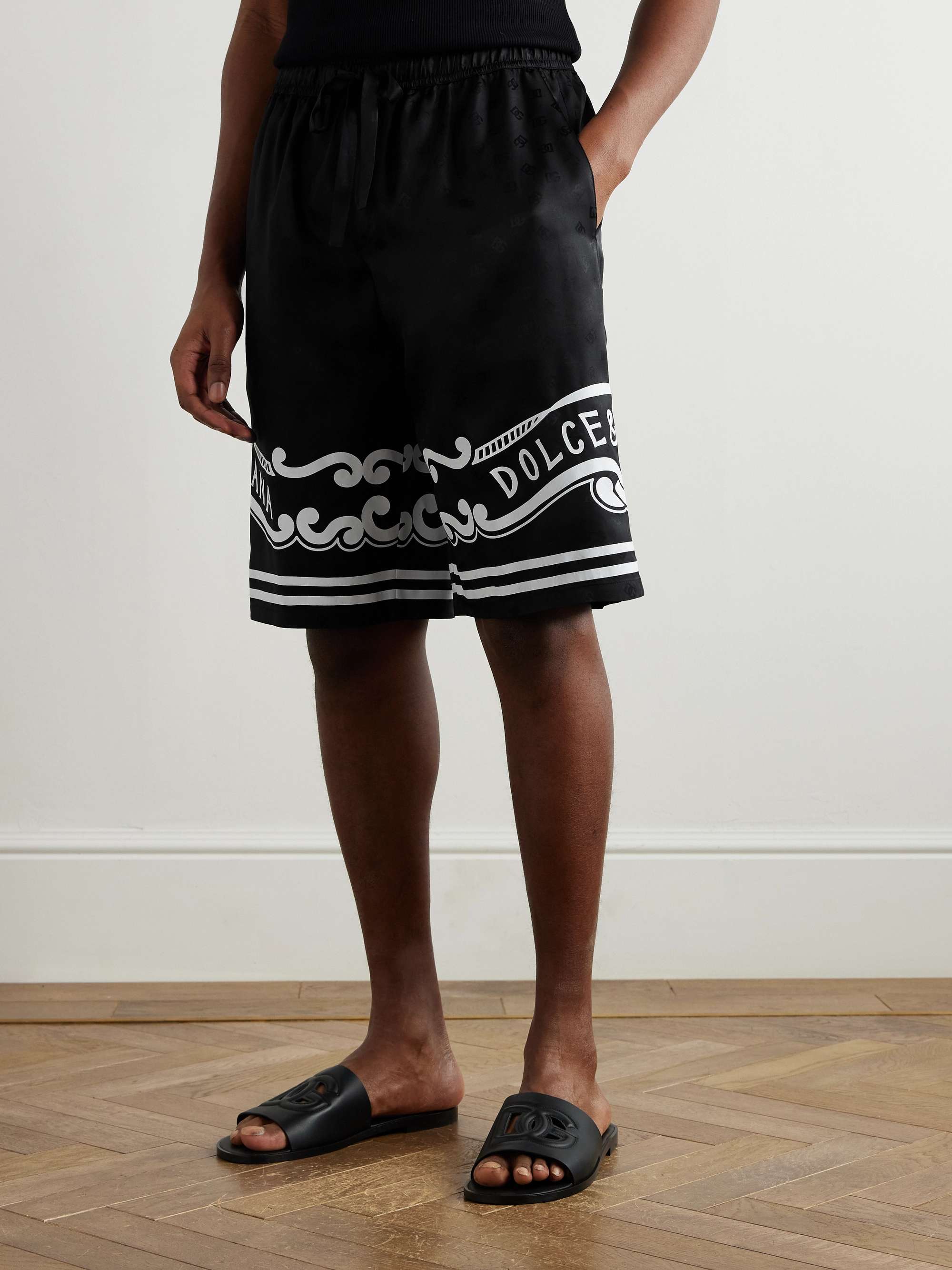 Logo-Print Silk-Twill Jacquard Drawstring Bermuda Shorts view