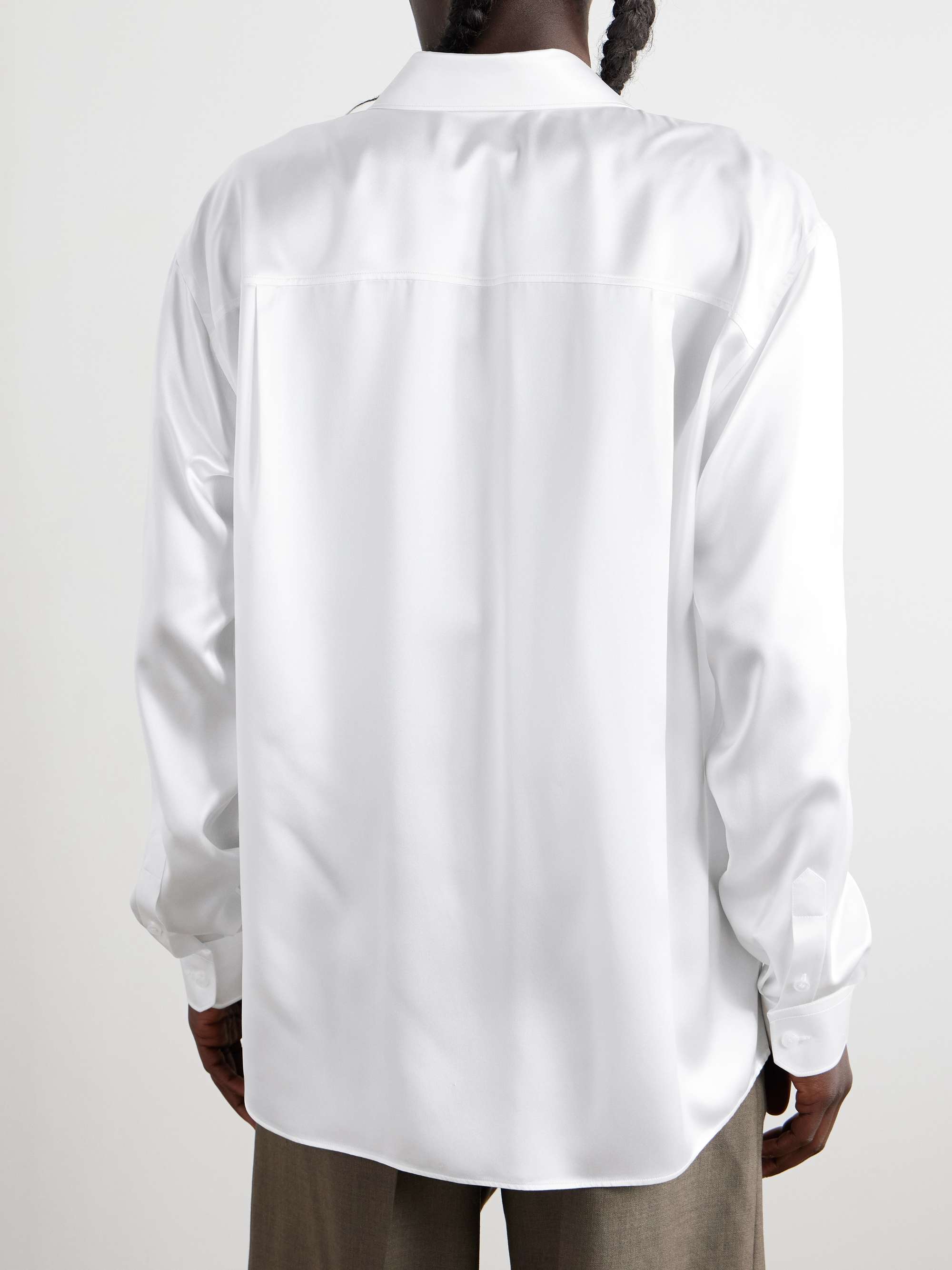 Oversized Logo-Embroidered Silk-Satin Shirt view