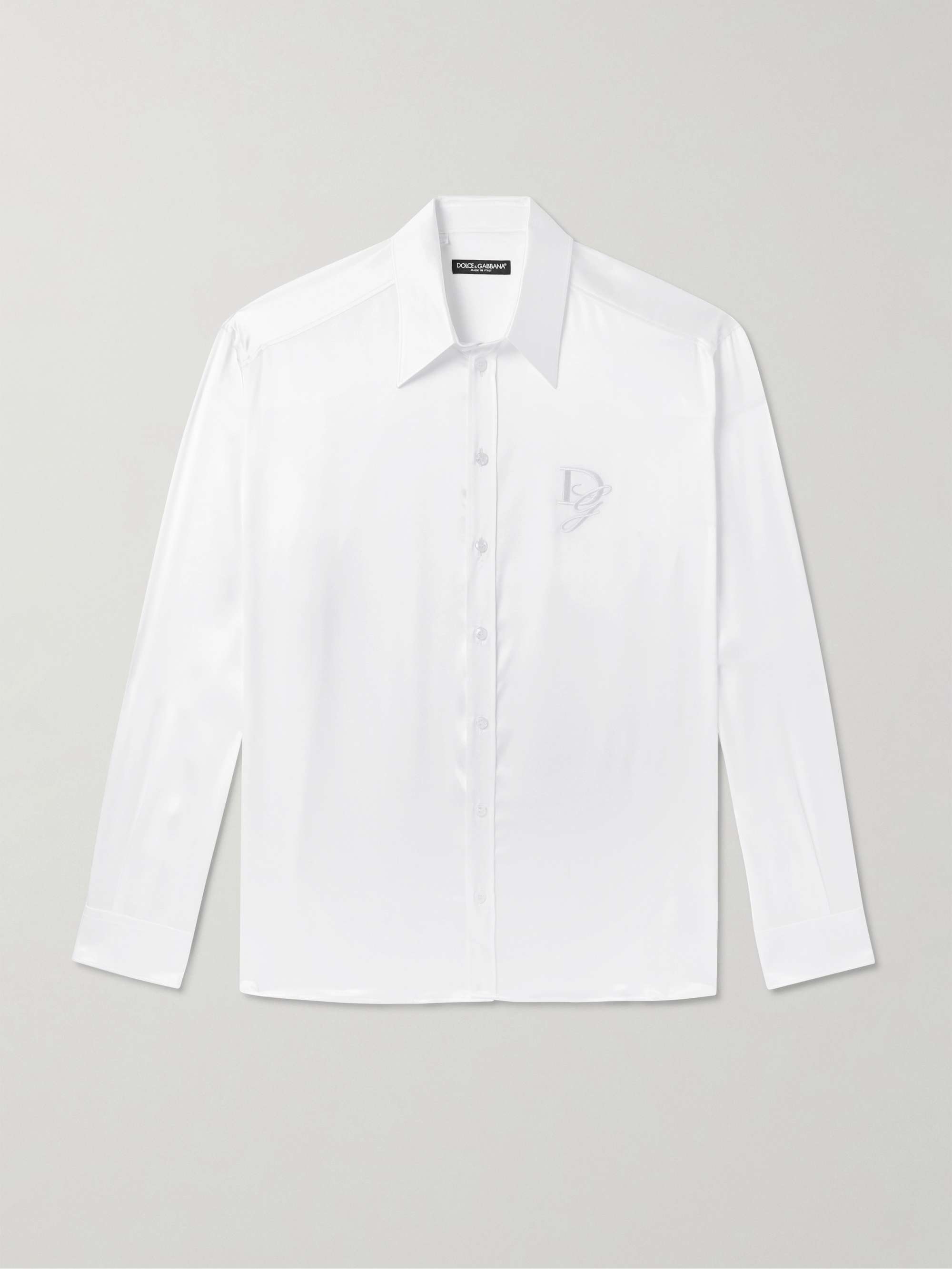 Oversized Logo-Embroidered Silk-Satin Shirt view