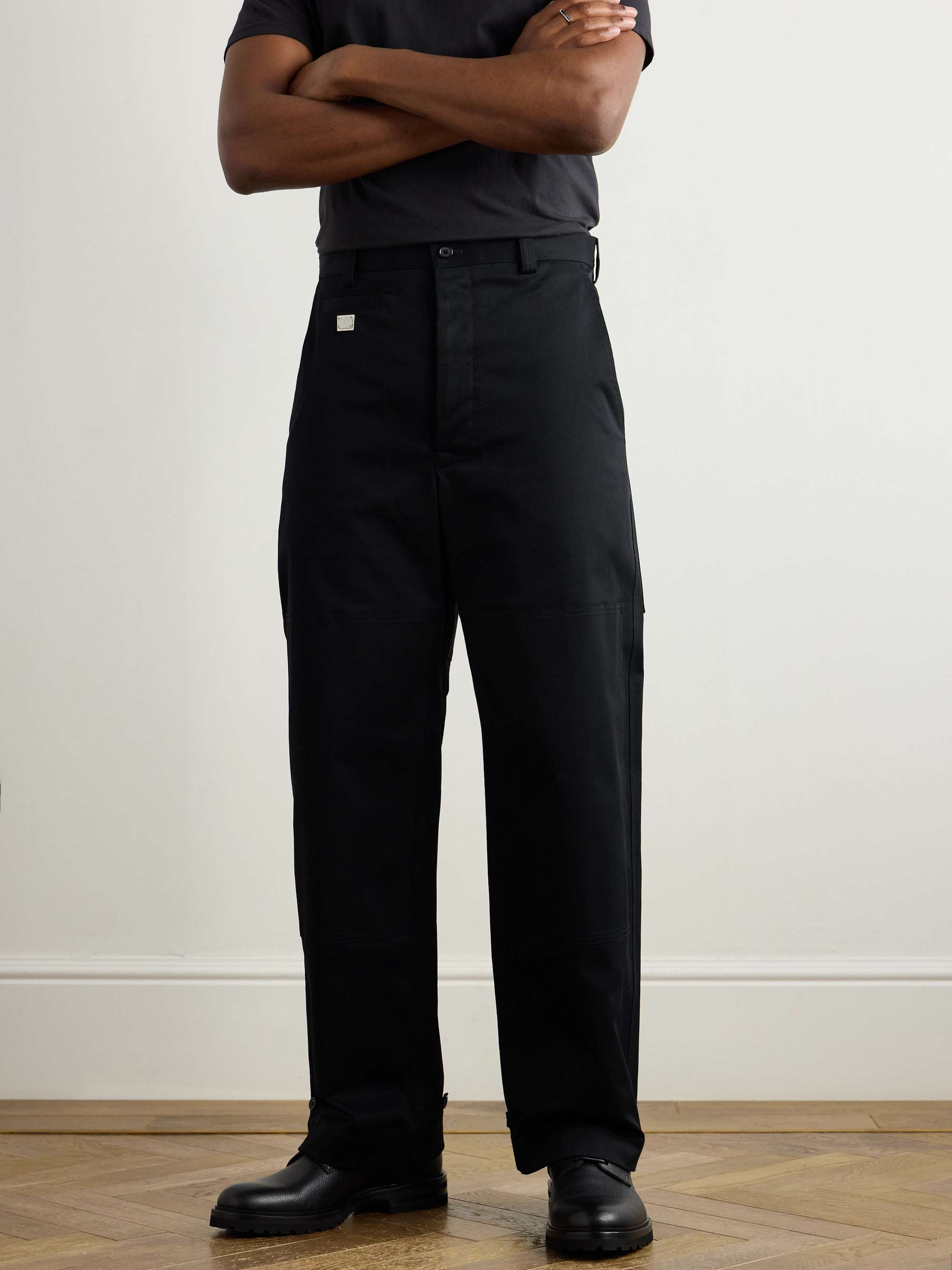 Straight-Leg Logo-Appliquéd Paneled Cotton-Blend Gabardine Trousers view