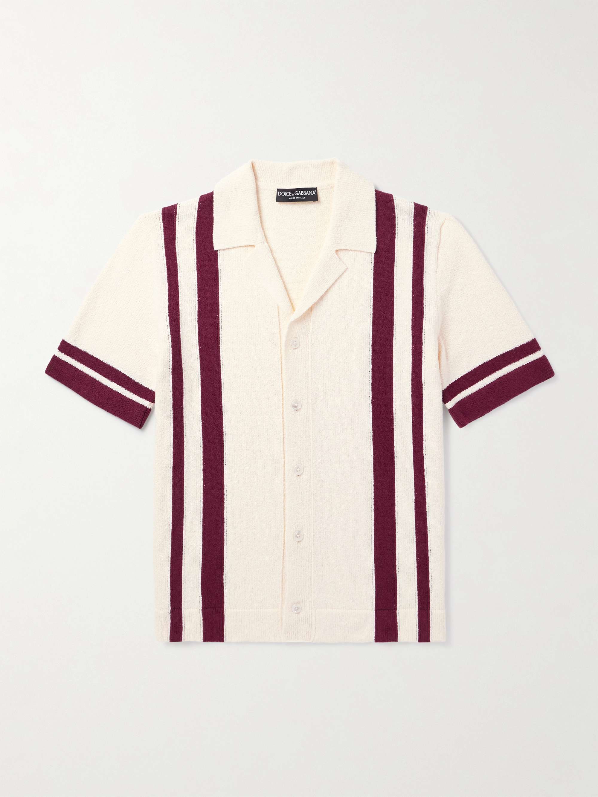 Camp-Collar Striped Cotton-Blend Polo Shirt view