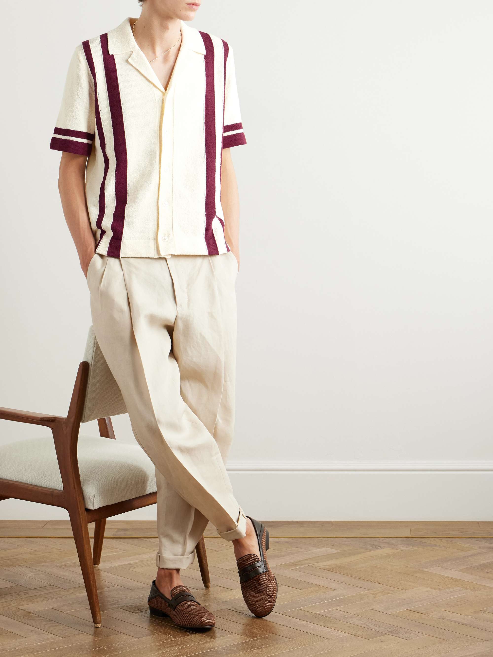 Camp-Collar Striped Cotton-Blend Polo Shirt view