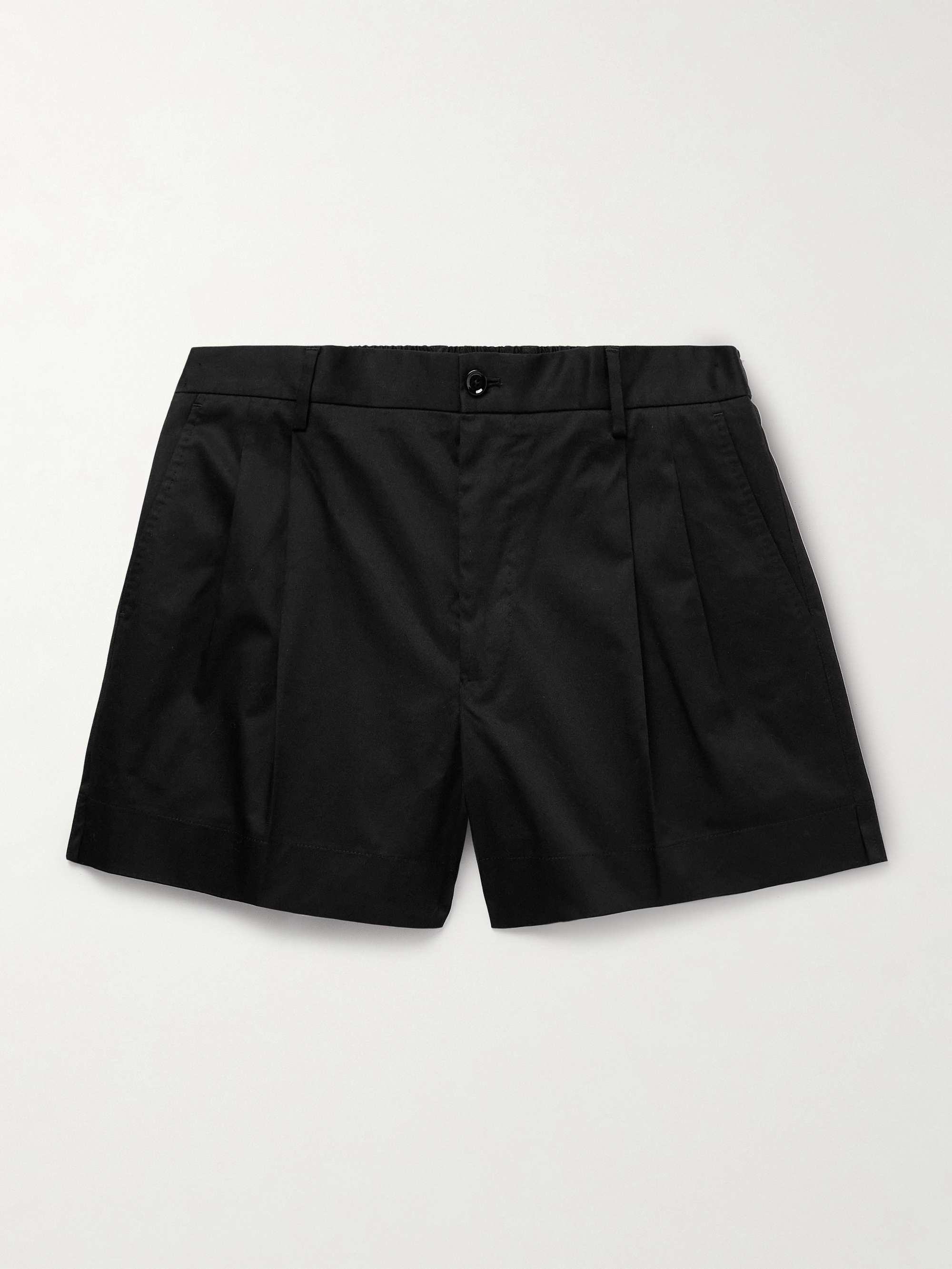 Slim-Fit Pleated Cotton-Blend Twill Shorts view