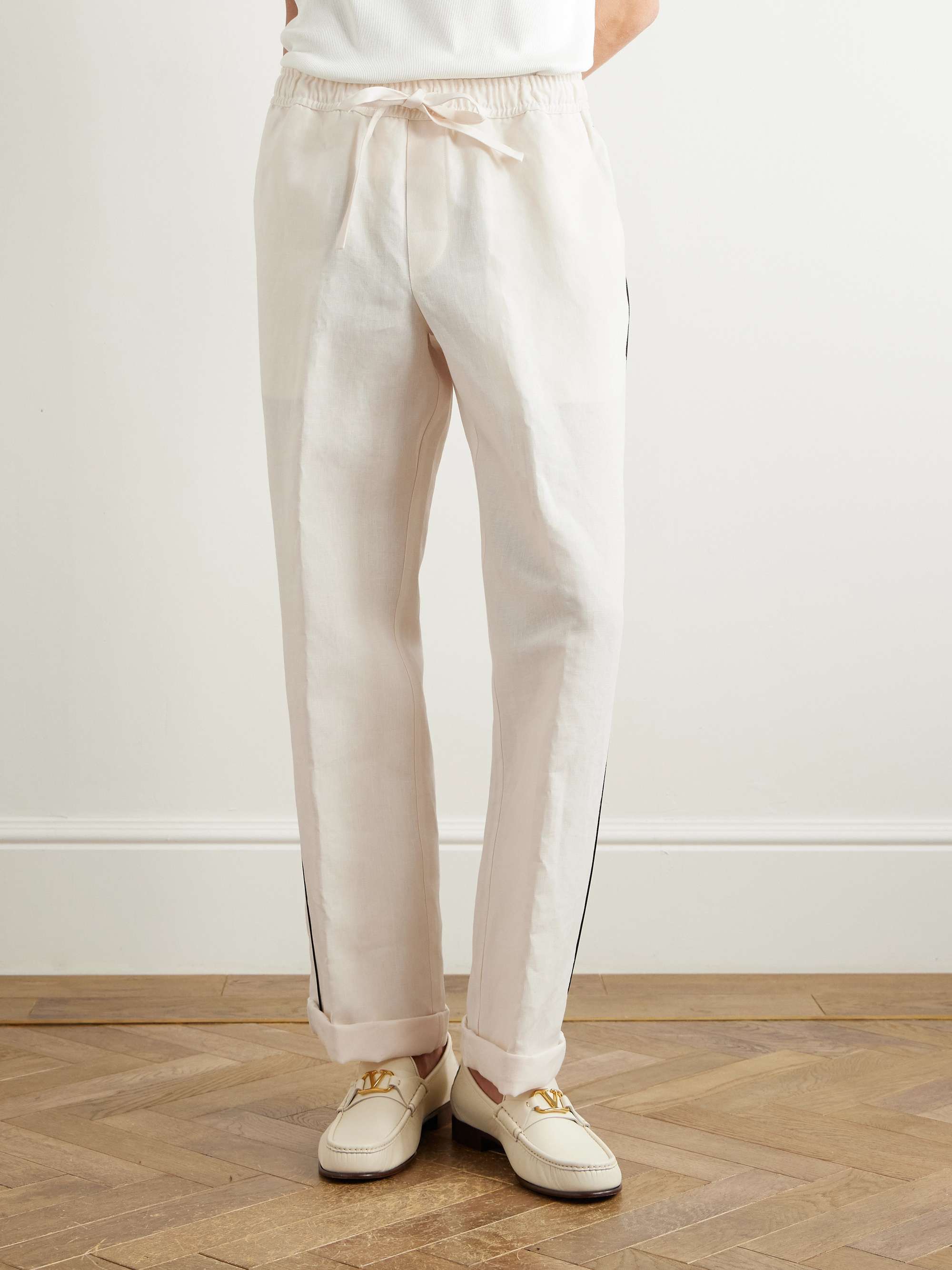 Straight-Leg Piped Linen and Silk-Blend Trousers view