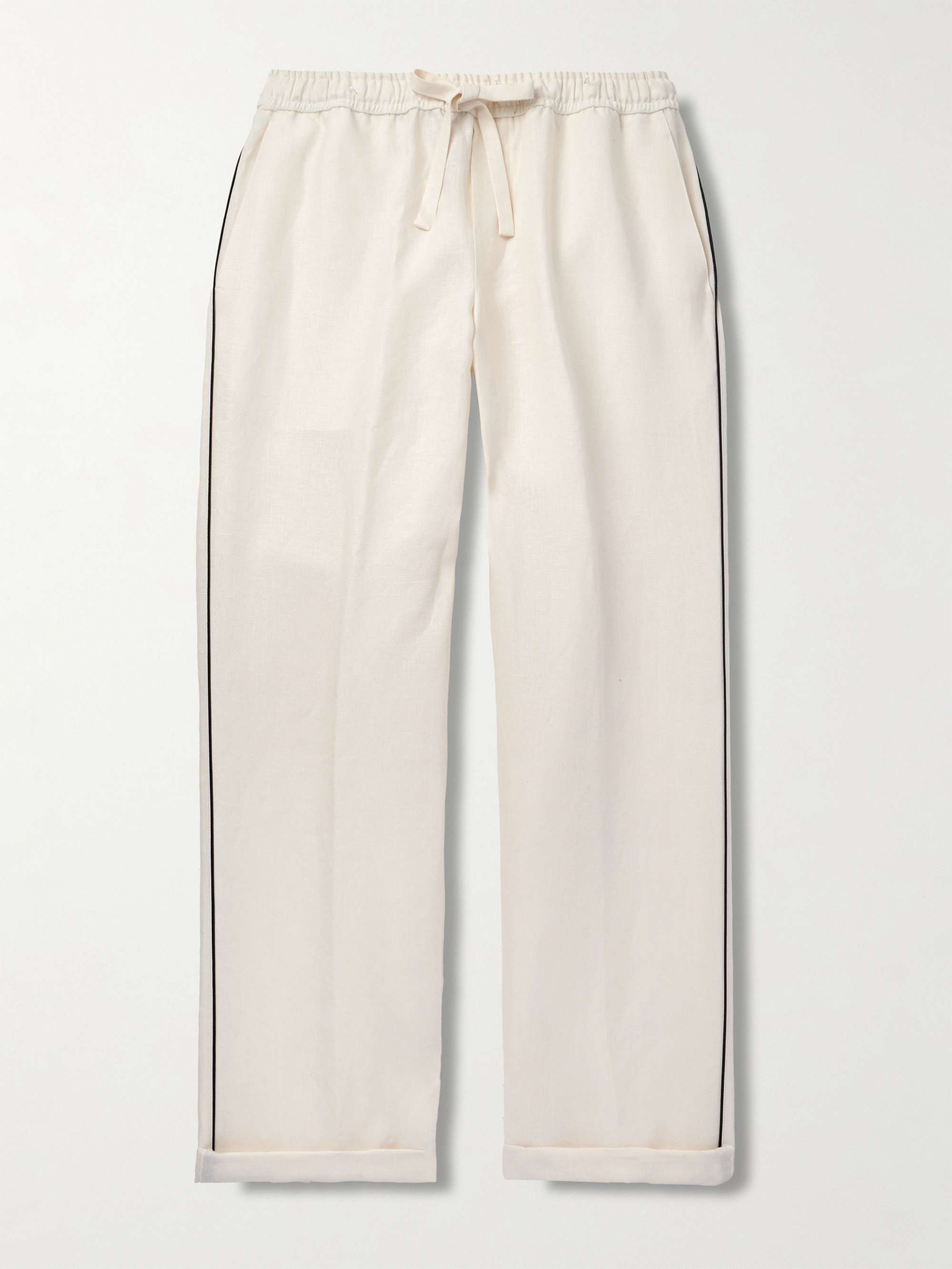 Straight-Leg Piped Linen and Silk-Blend Trousers view