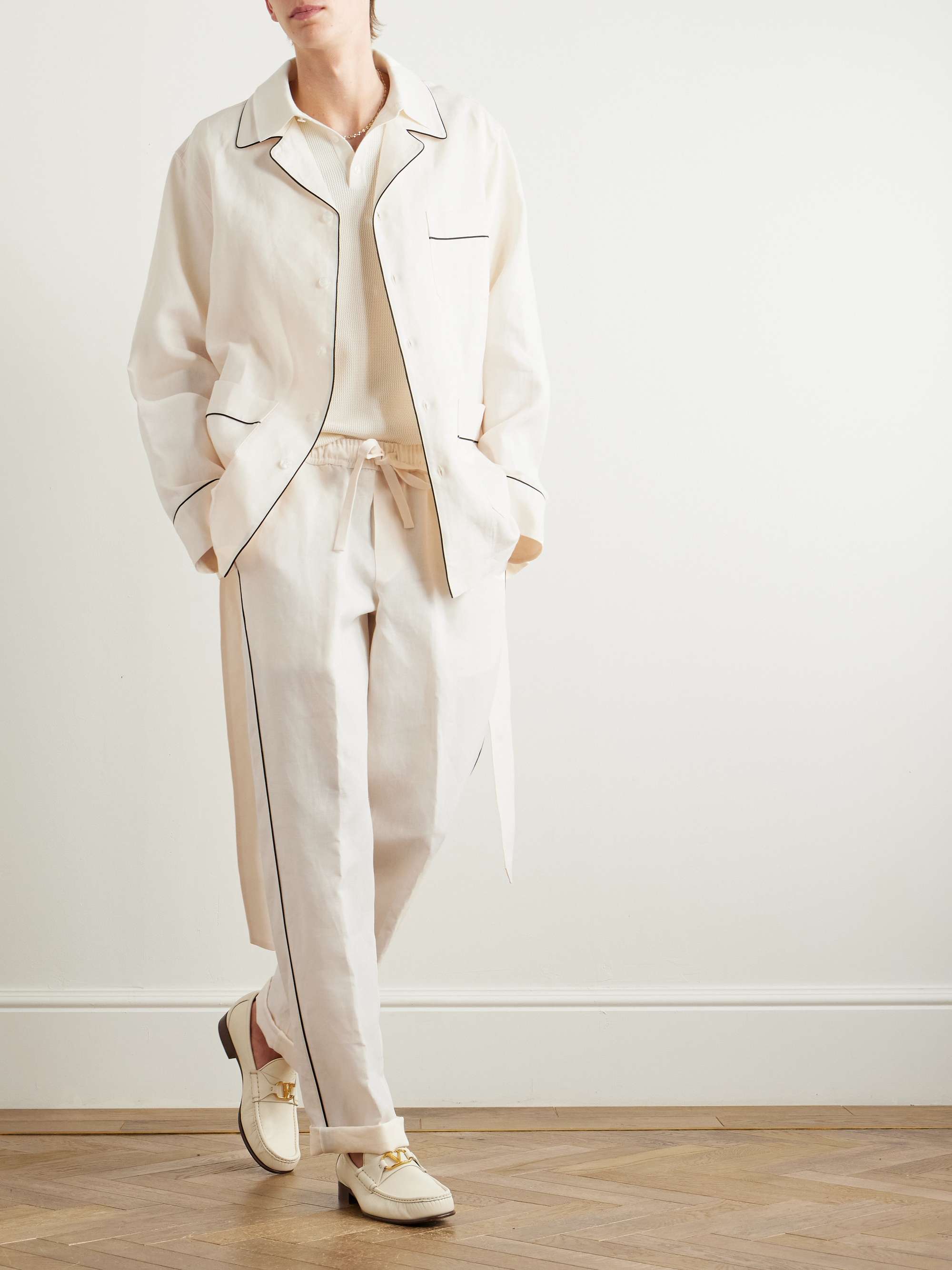 Straight-Leg Piped Linen and Silk-Blend Trousers view