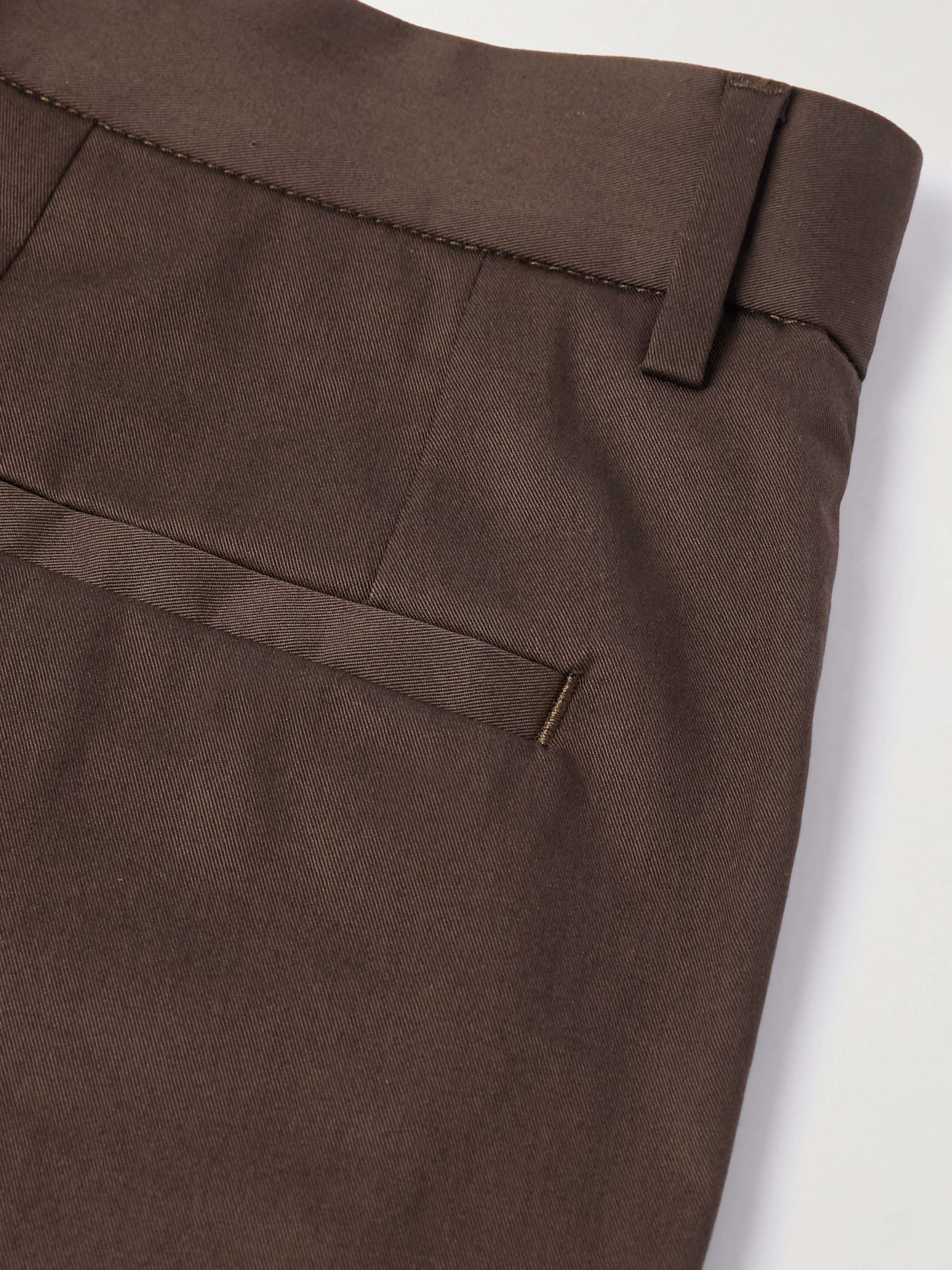 Tapered Pleated Cotton-Blend Gabardine Trousers view