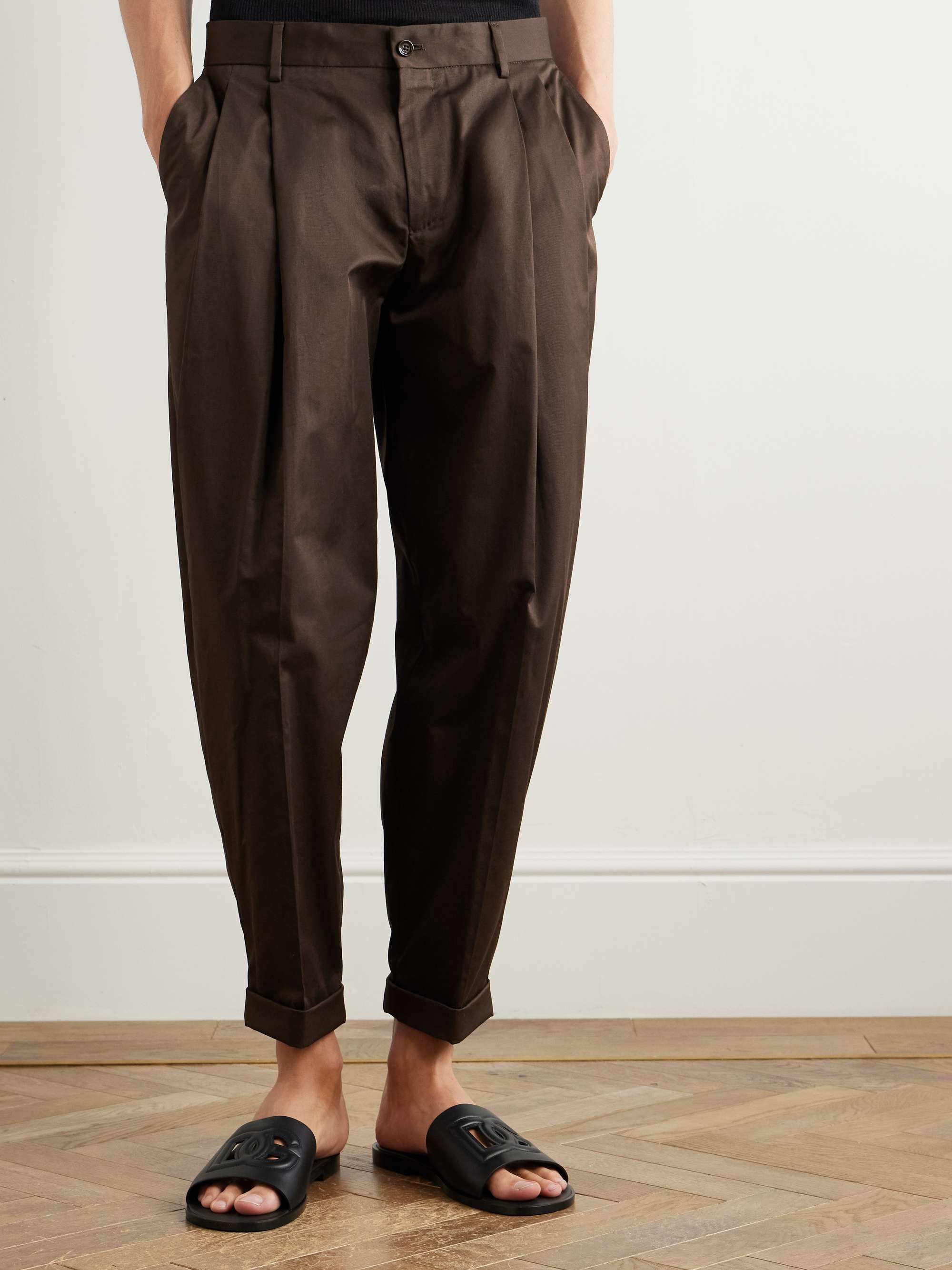 Tapered Pleated Cotton-Blend Gabardine Trousers view