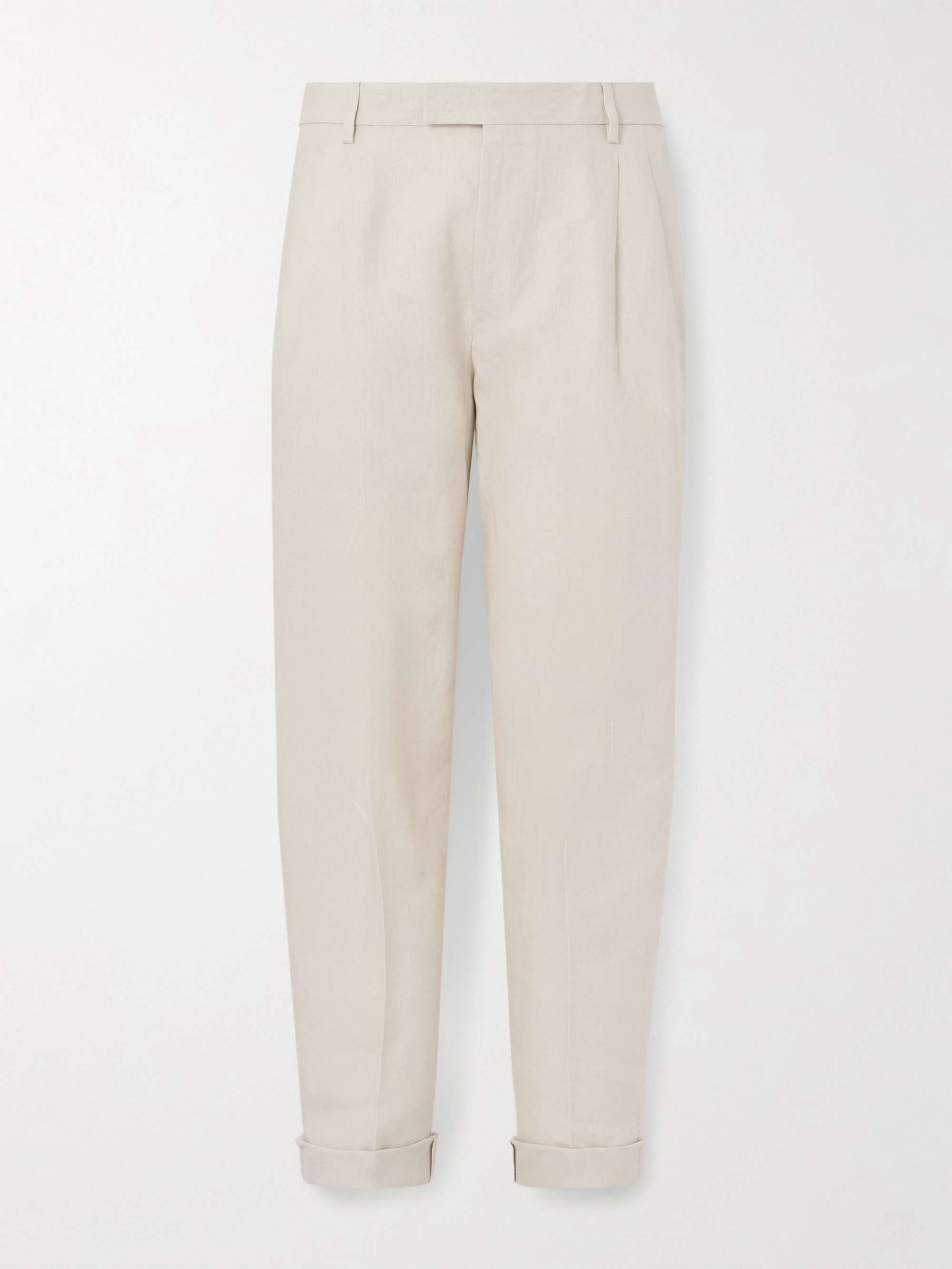 Straight-Leg Pleated Linen Trousers view