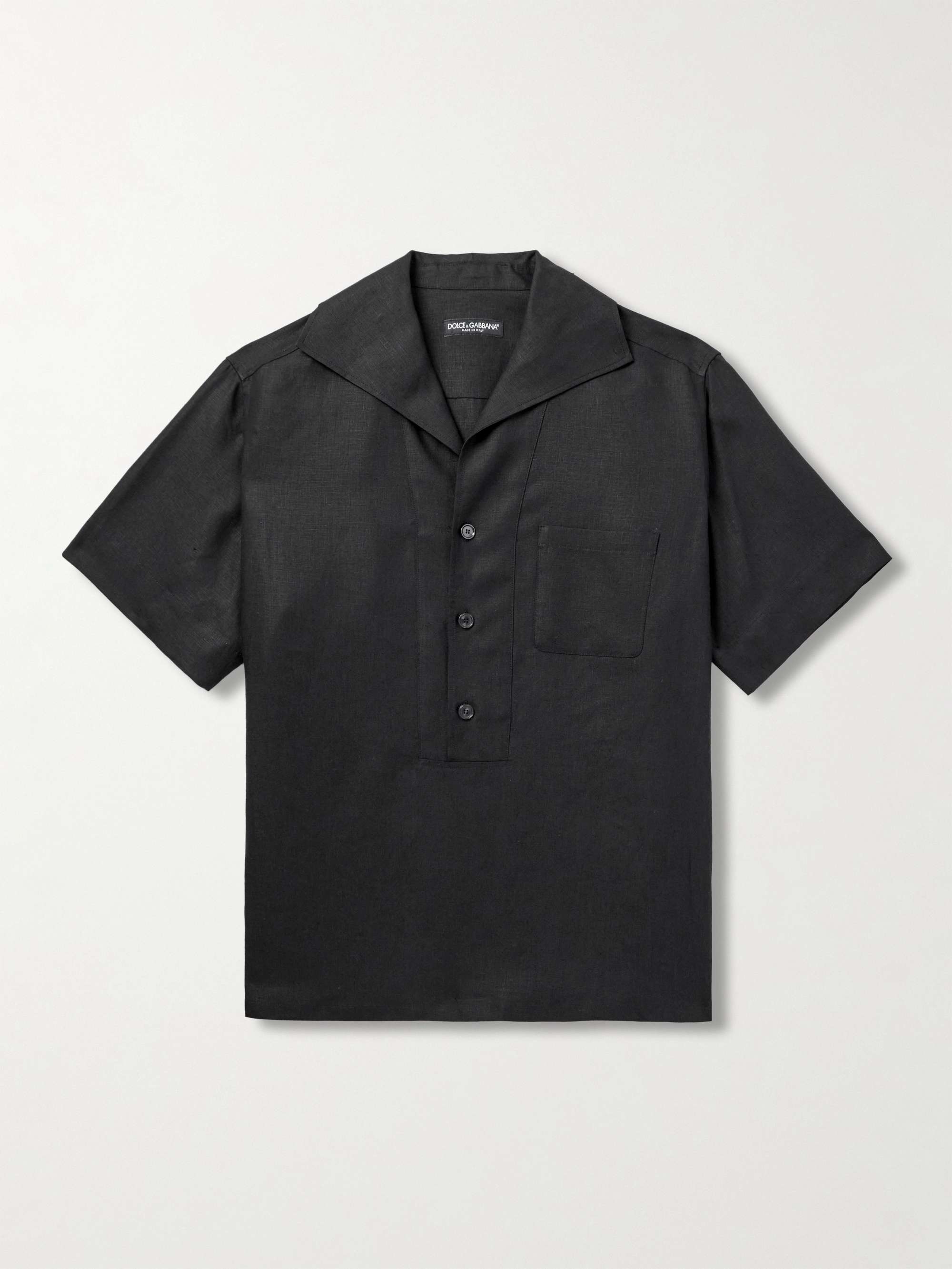 Camp-Collar Linen Half-Placket Shirt view