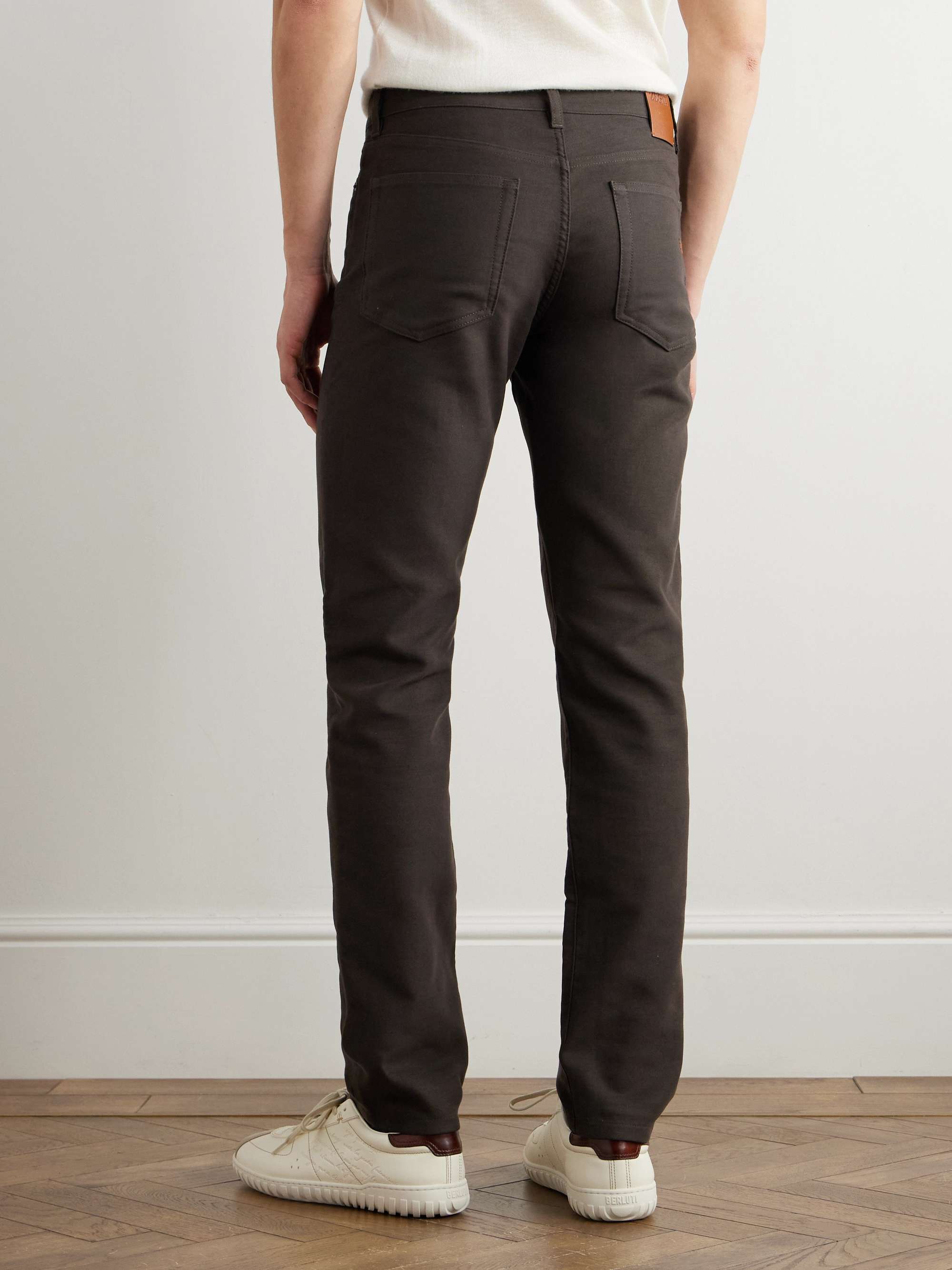 City Slim-Fit Tapered Cotton and Cashmere-Blend Trousers view