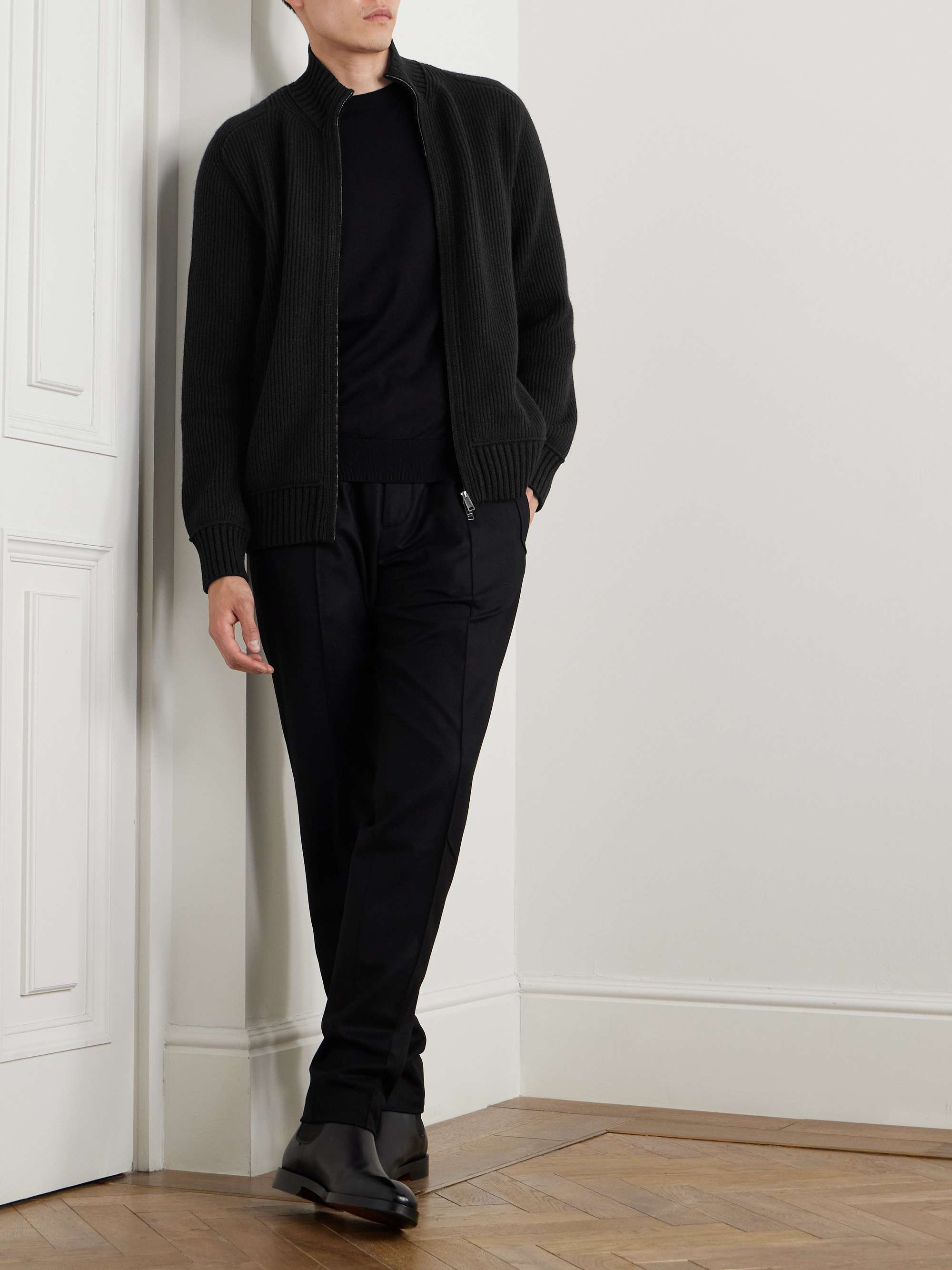 Ribbed Oasi Cashmere Zip-Up Cardigan view