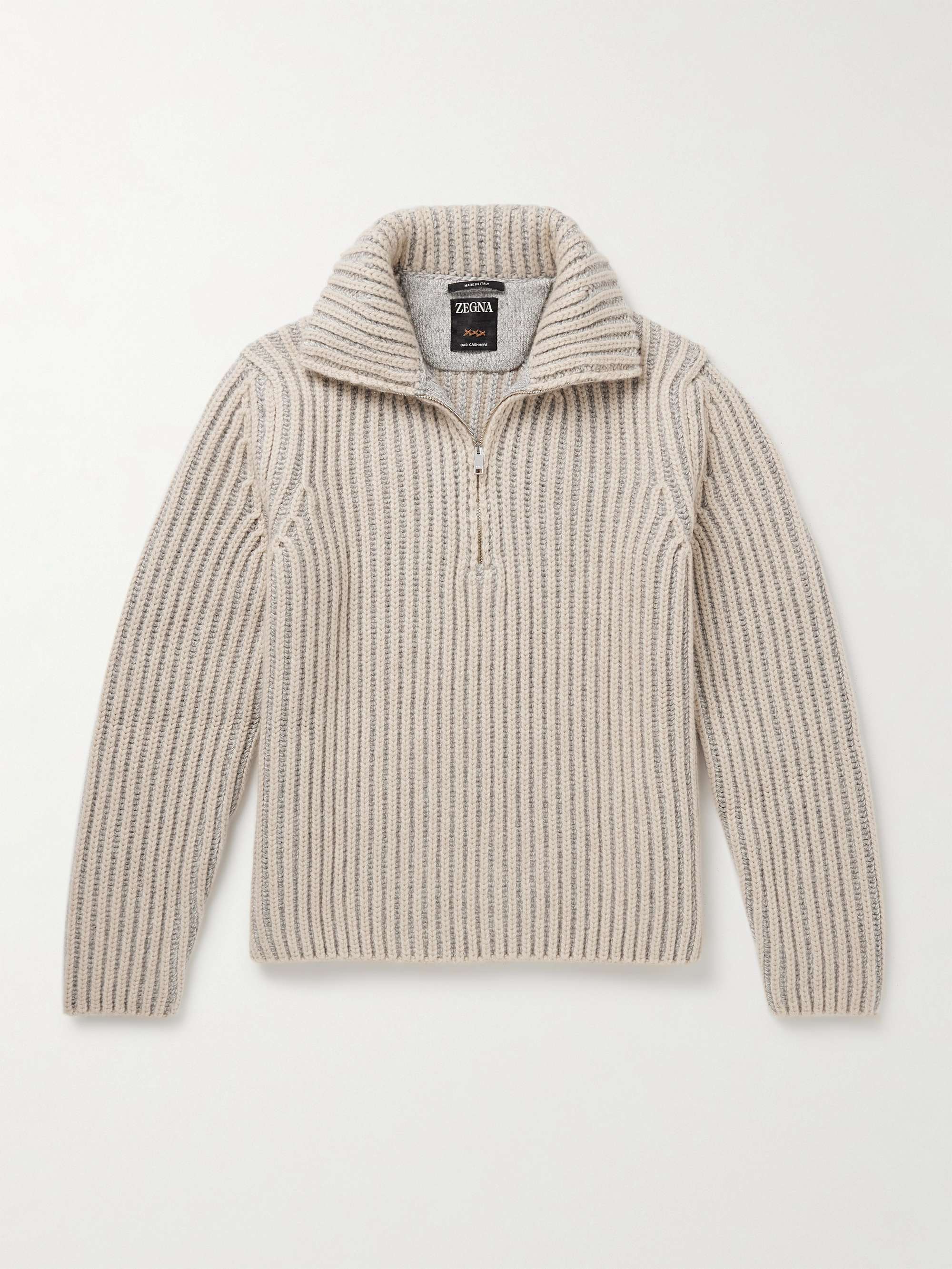 Ribbed Oasi Cashmere Half-Zip Sweater view