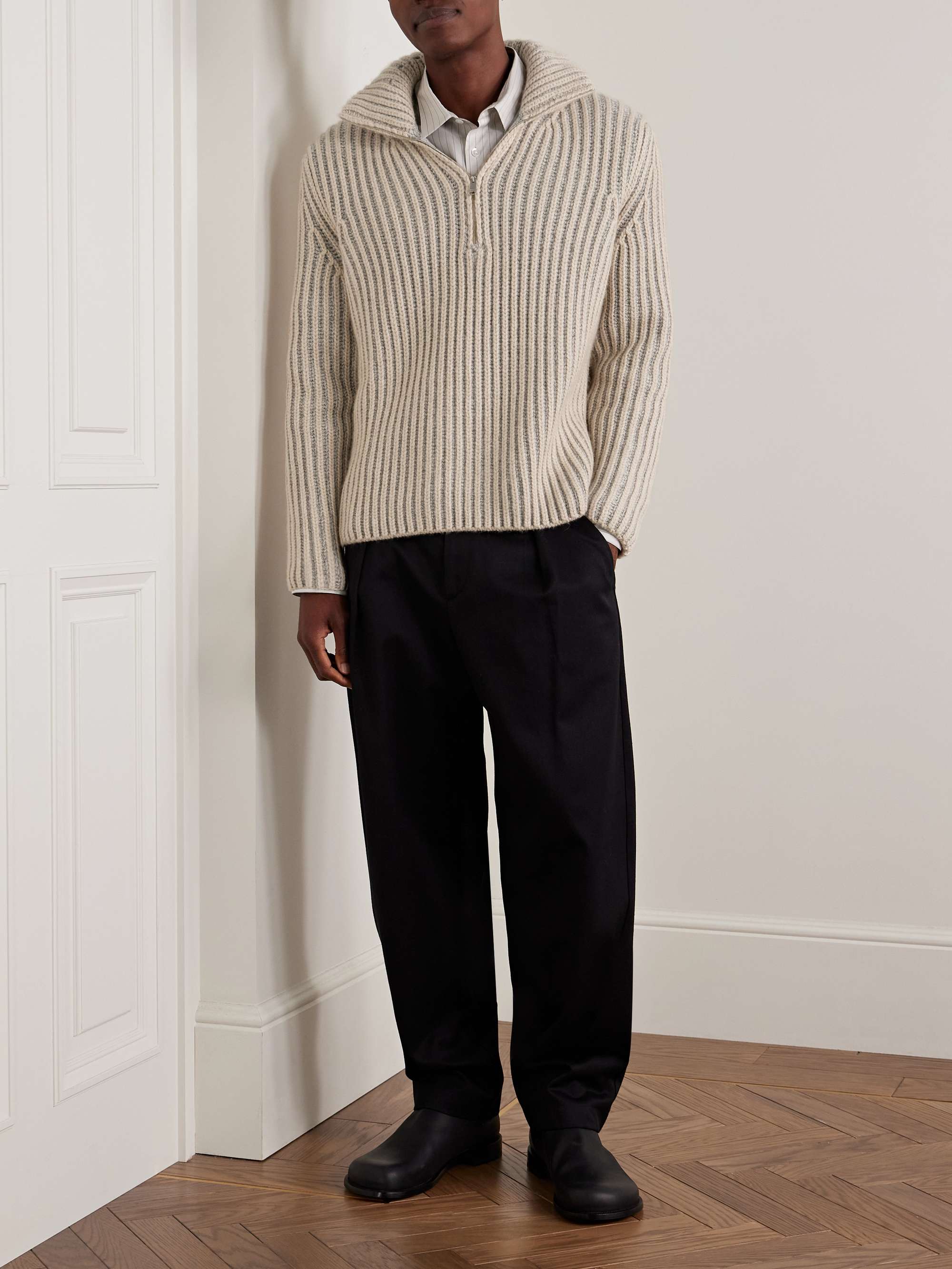 Ribbed Oasi Cashmere Half-Zip Sweater view