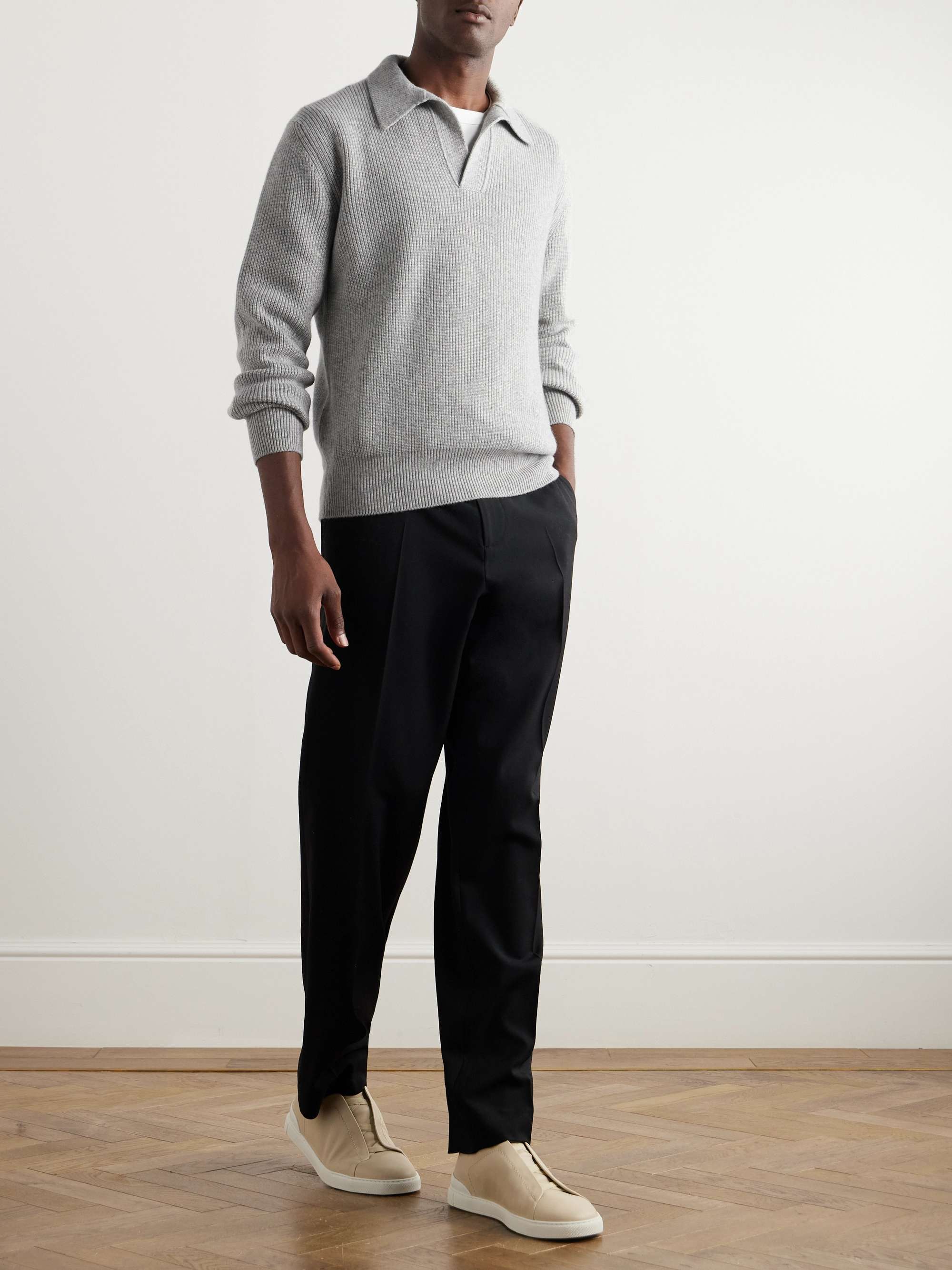 Ribbed Oasi Cashmere Polo Sweater view