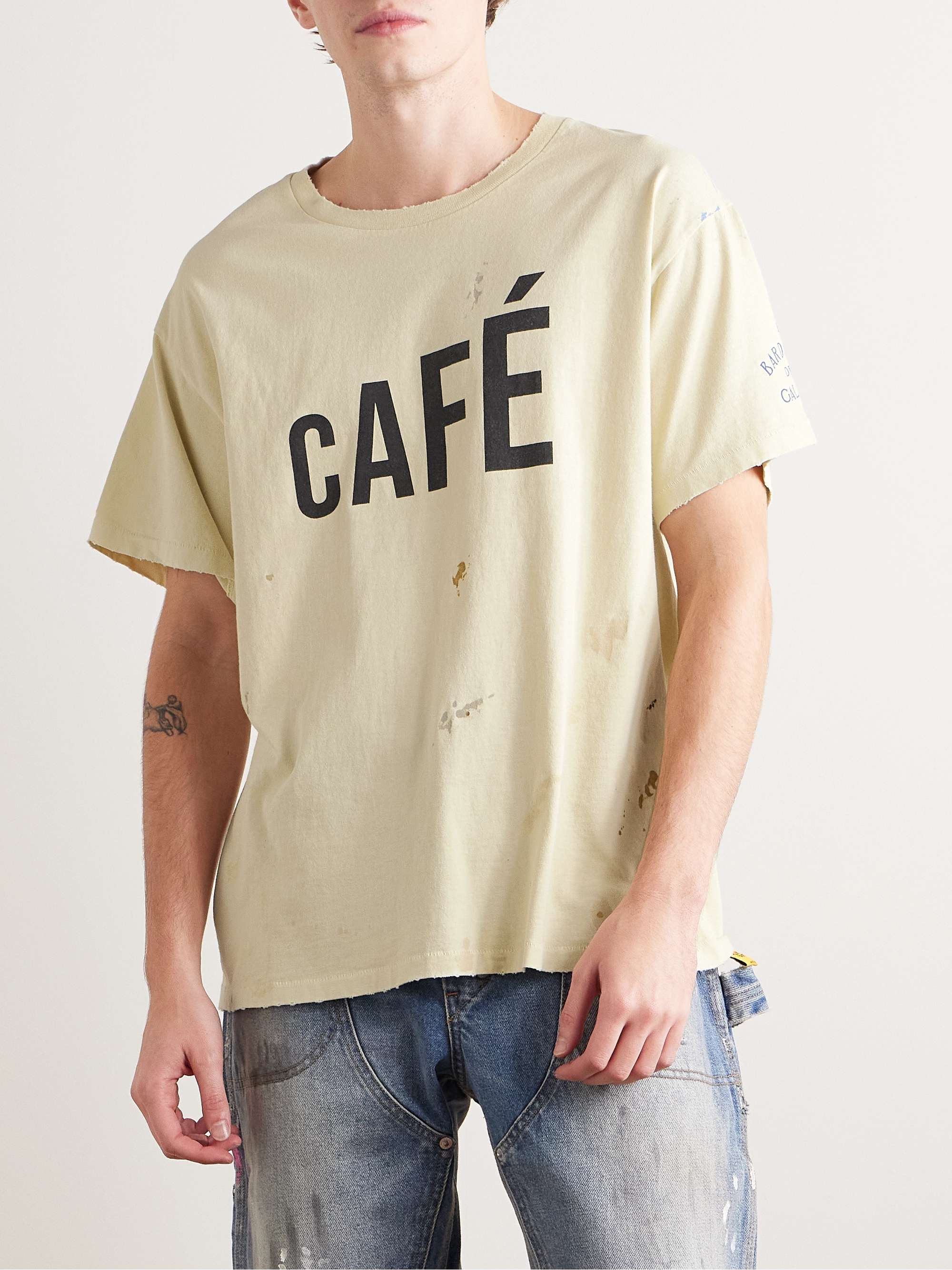 Paint-Splattered Distressed Printed Cotton-Jersey T-Shirt view