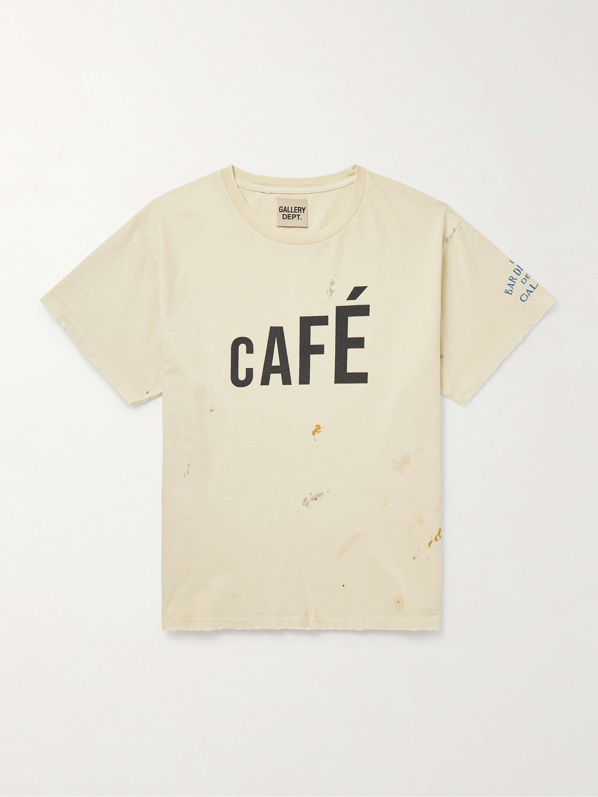 Paint-Splattered Distressed Printed Cotton-Jersey T-Shirt view
