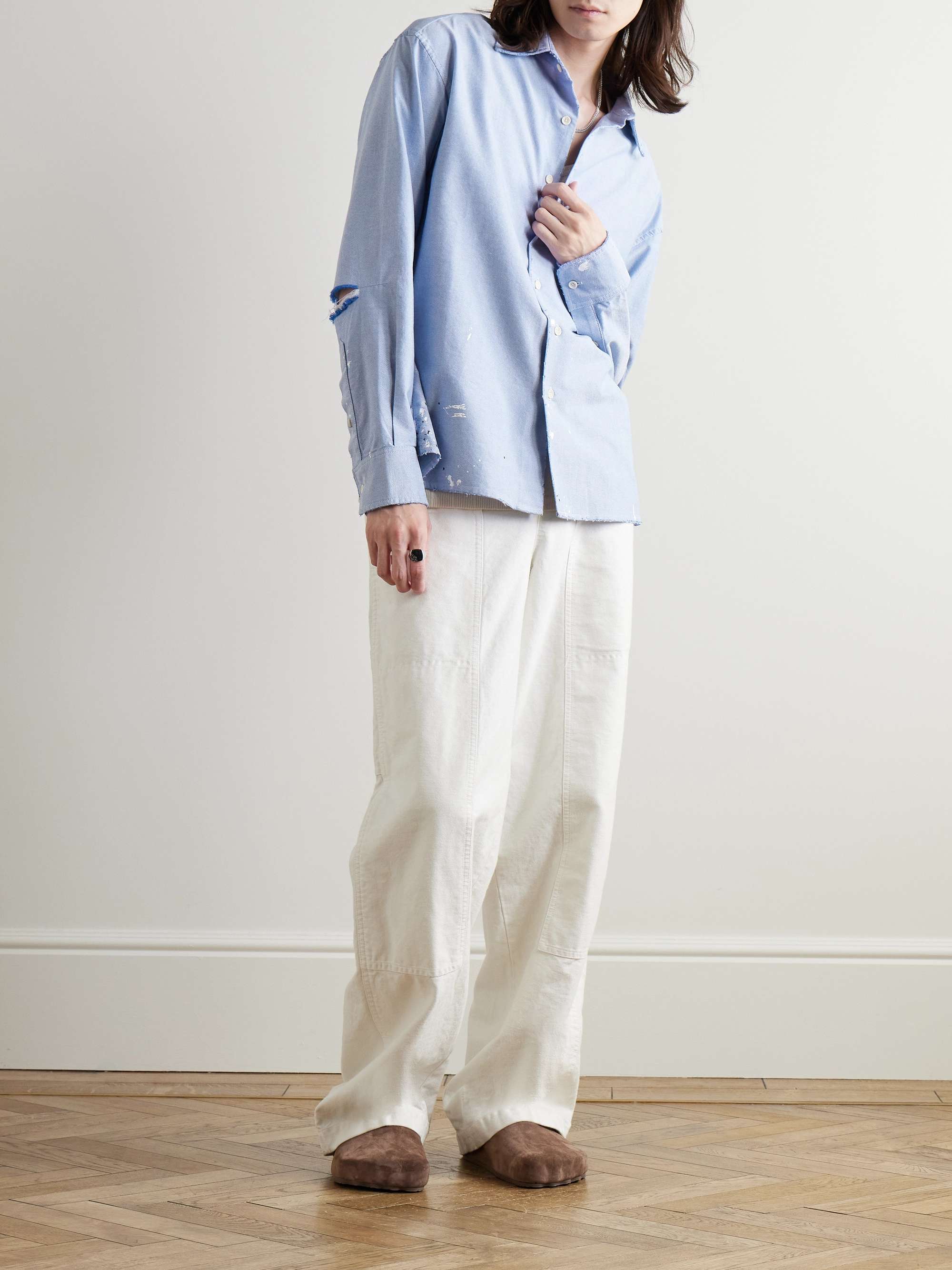 Starr Distressed Paint-Splattered Cotton Oxford Shirt view