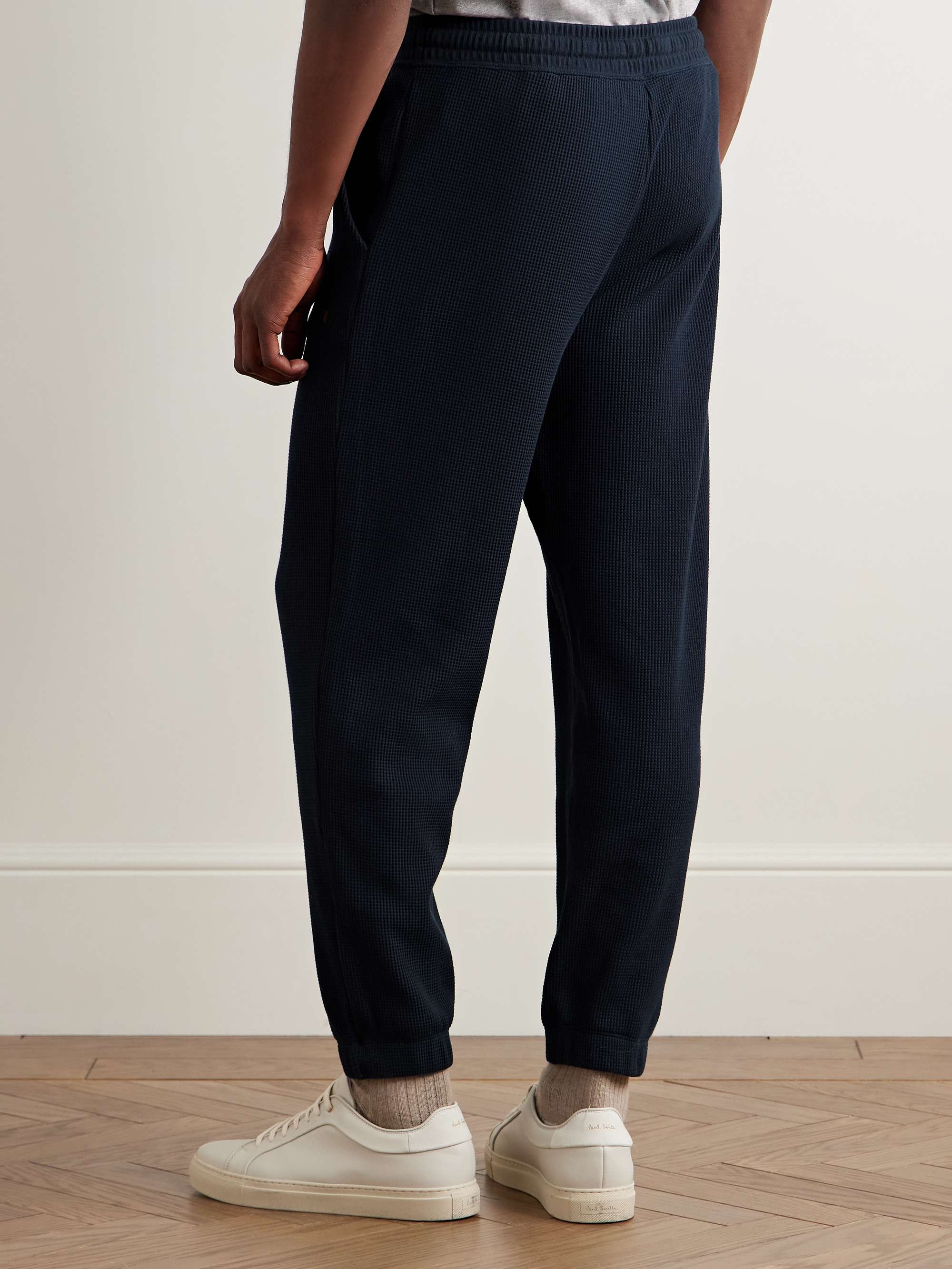 Tapered Logo-Embroidered Waffle-Knit Cotton-Blend Sweatpants view