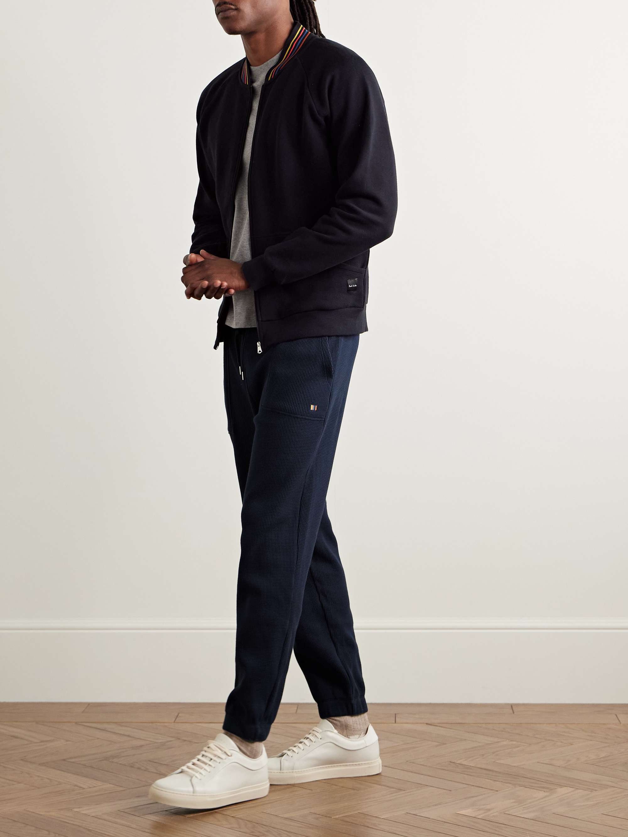 Tapered Logo-Embroidered Waffle-Knit Cotton-Blend Sweatpants view