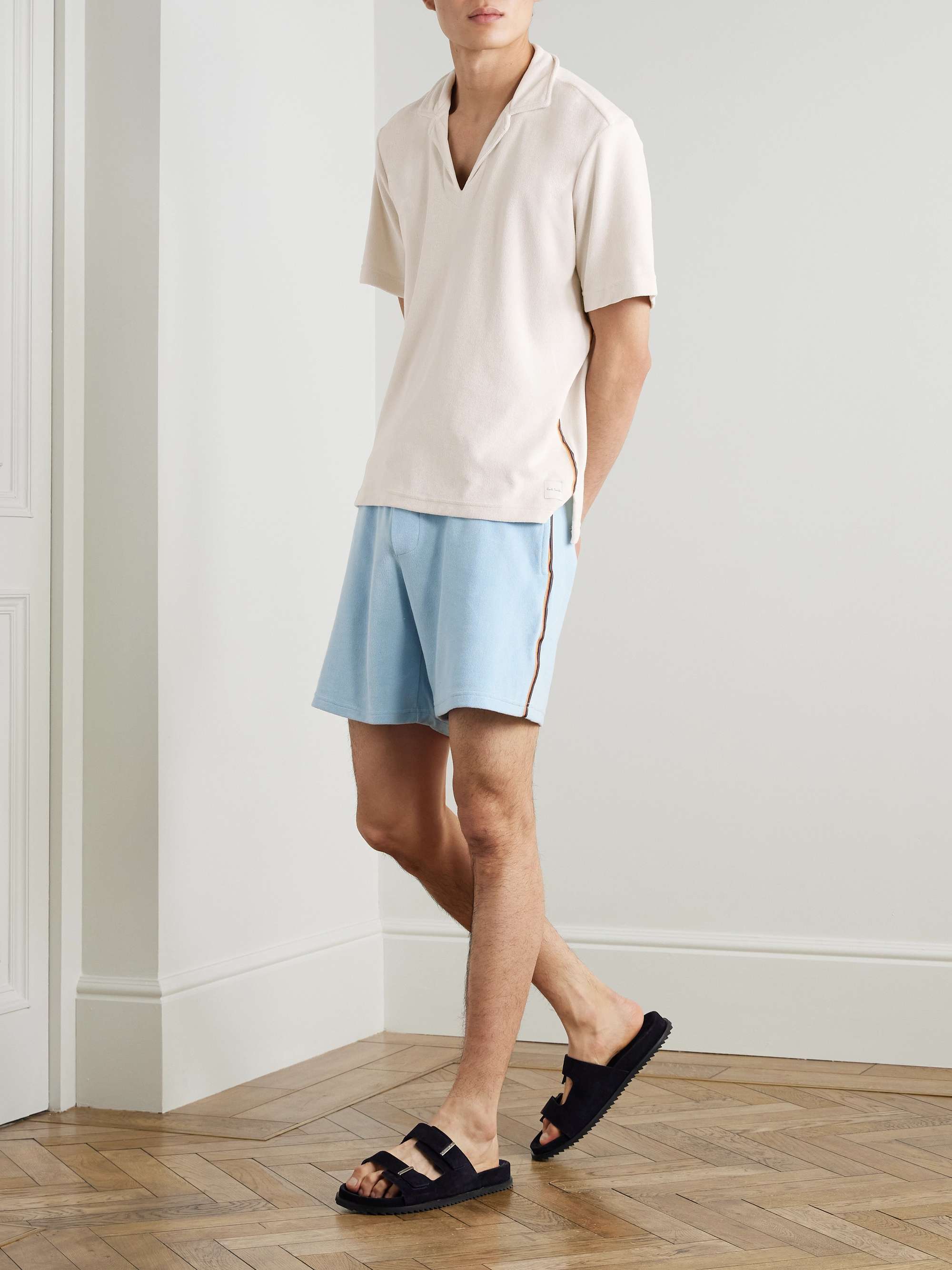 Striped Grosgrain-Trimmed Cotton-Blend Terry Shorts view