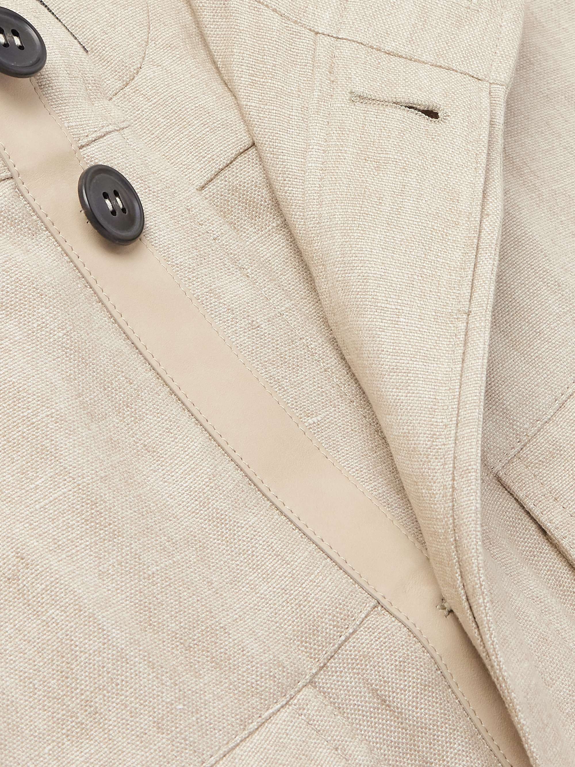 Leather-Trimmed Linen Overshirt view