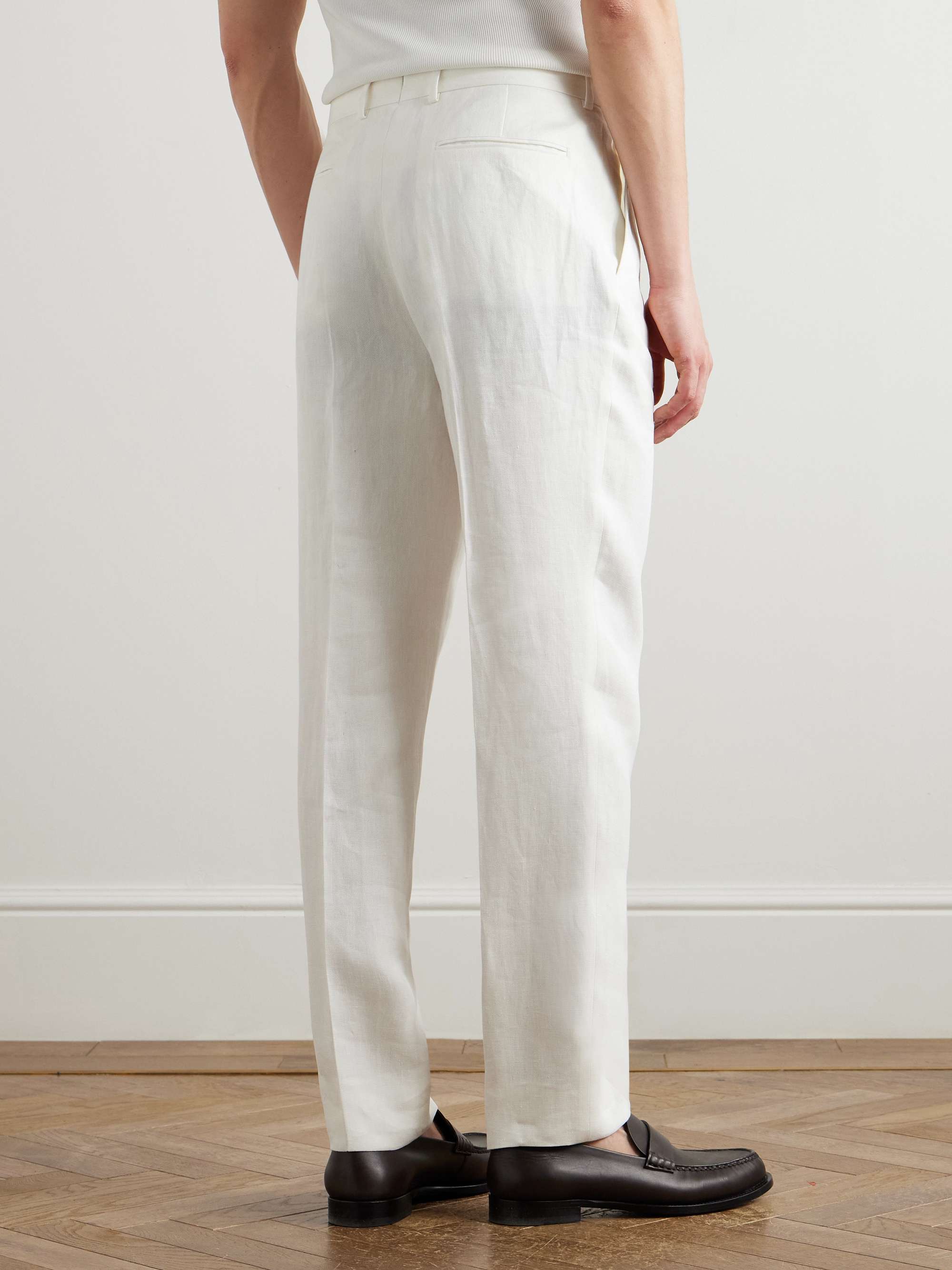 Straight-Leg Pleated Linen-Twill Trousers view
