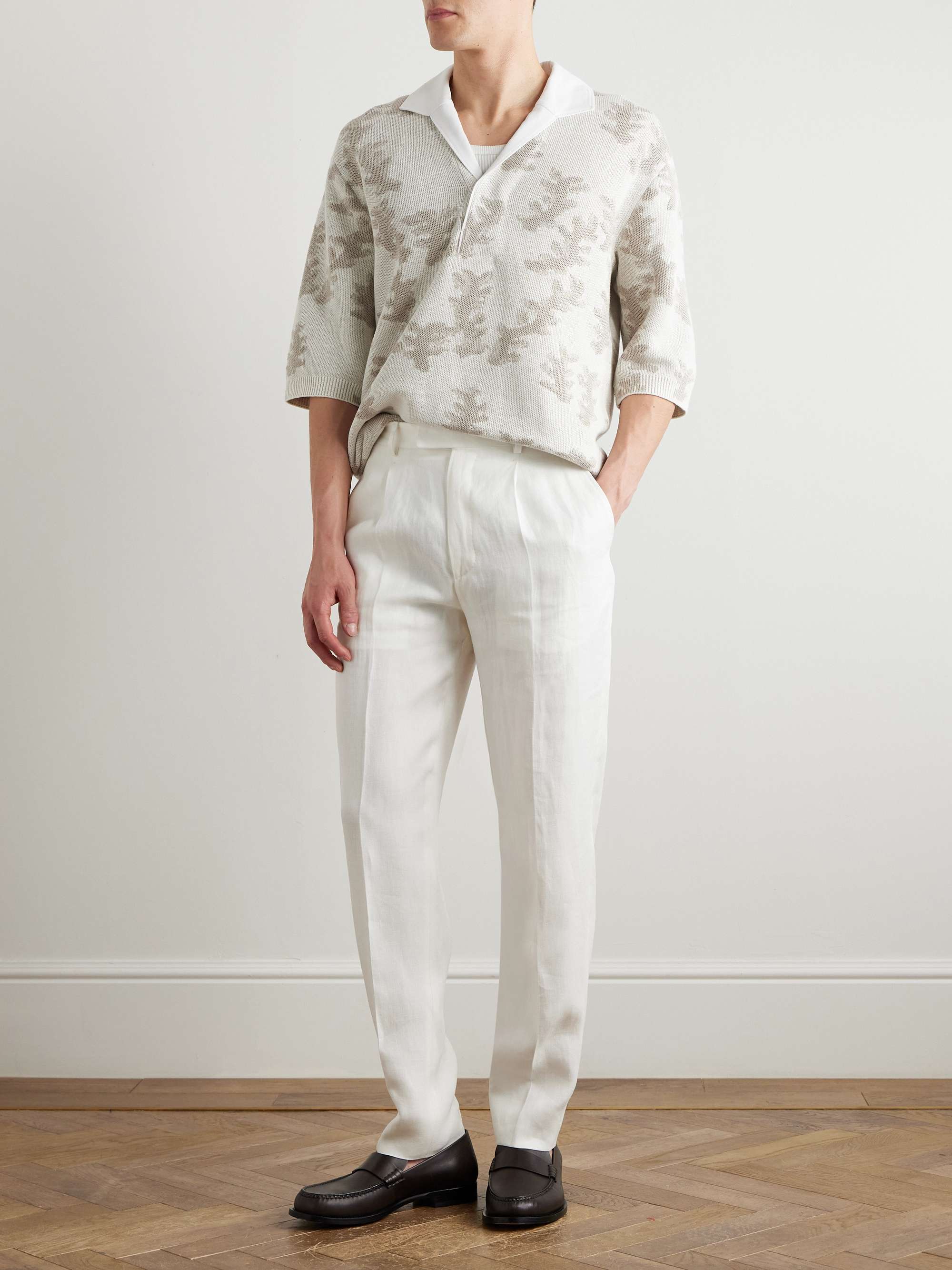 Straight-Leg Pleated Linen-Twill Trousers view