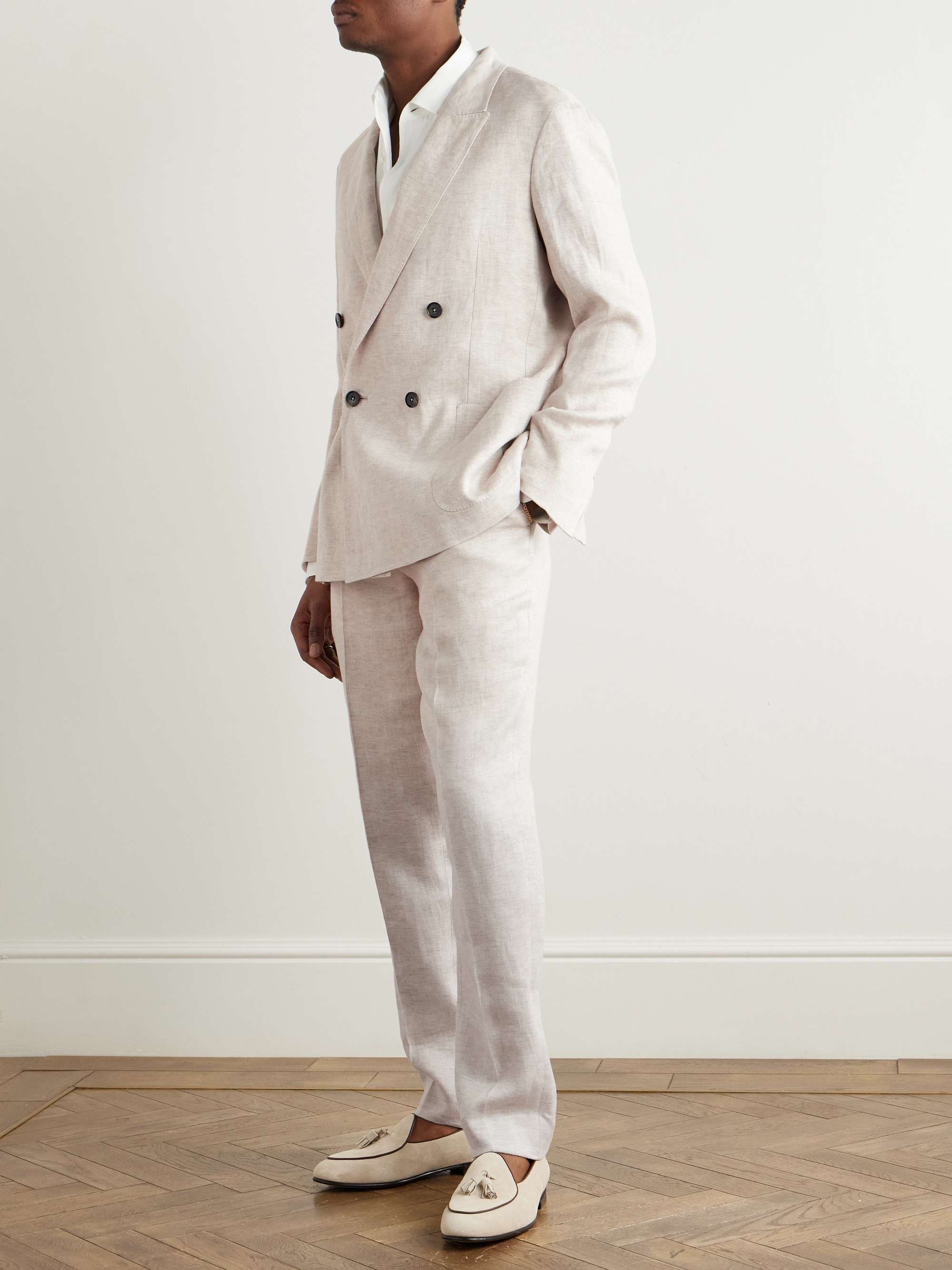 Double-Breasted Linen-Twill Suit Jacket view