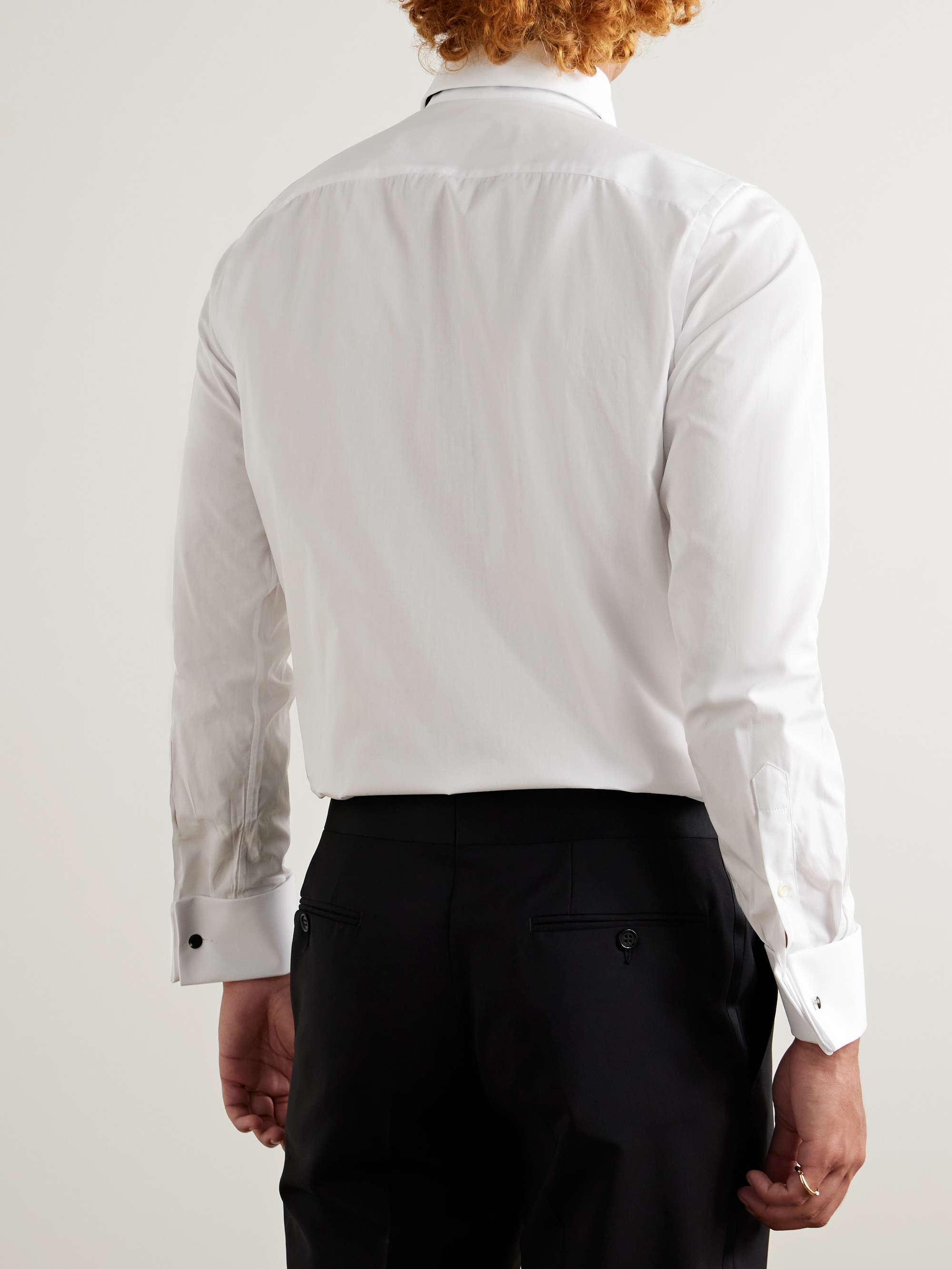Cutaway-Collar Pleated Bib-Front Cotton-Poplin Shirt view