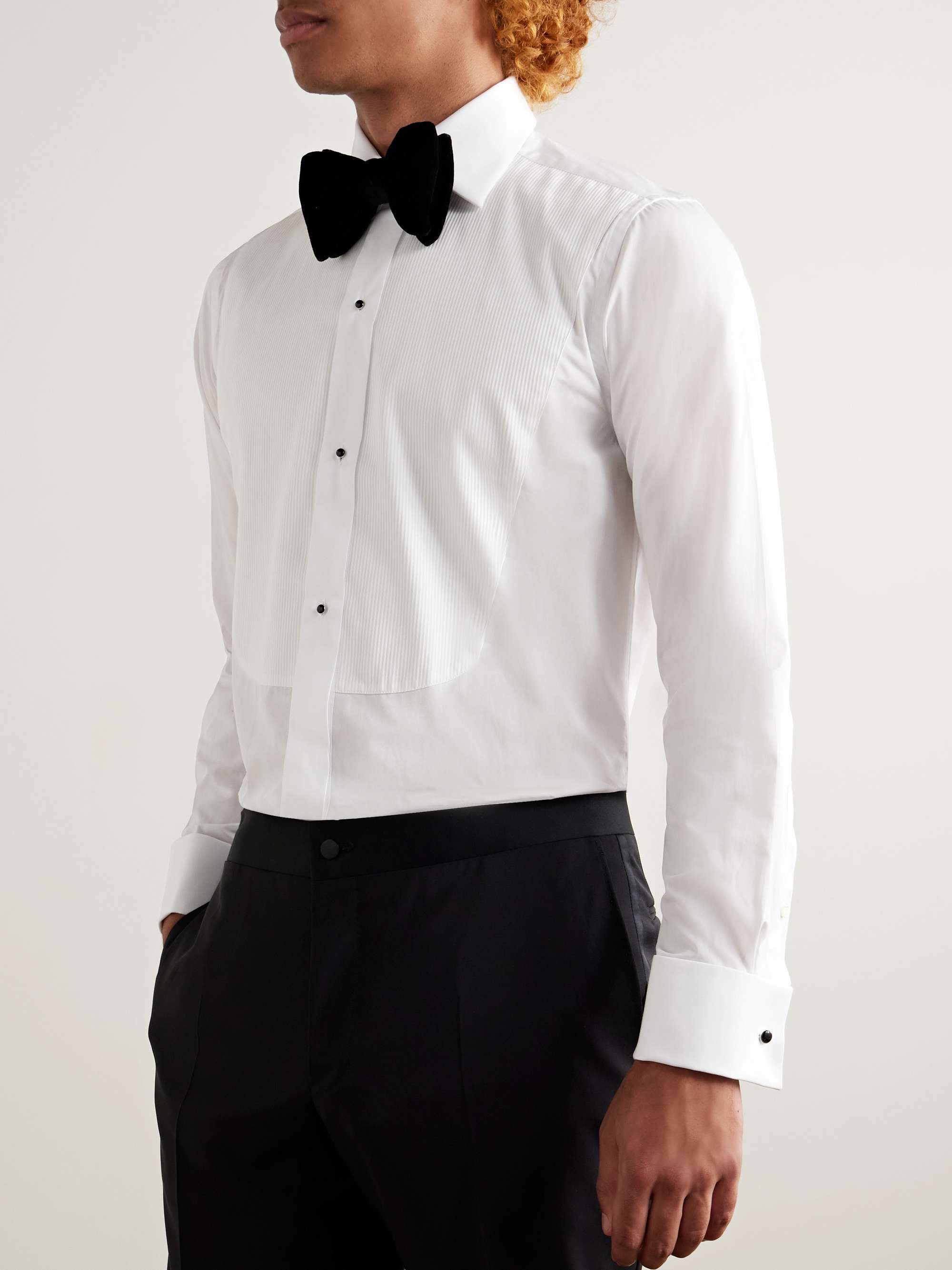 Cutaway-Collar Pleated Bib-Front Cotton-Poplin Shirt view