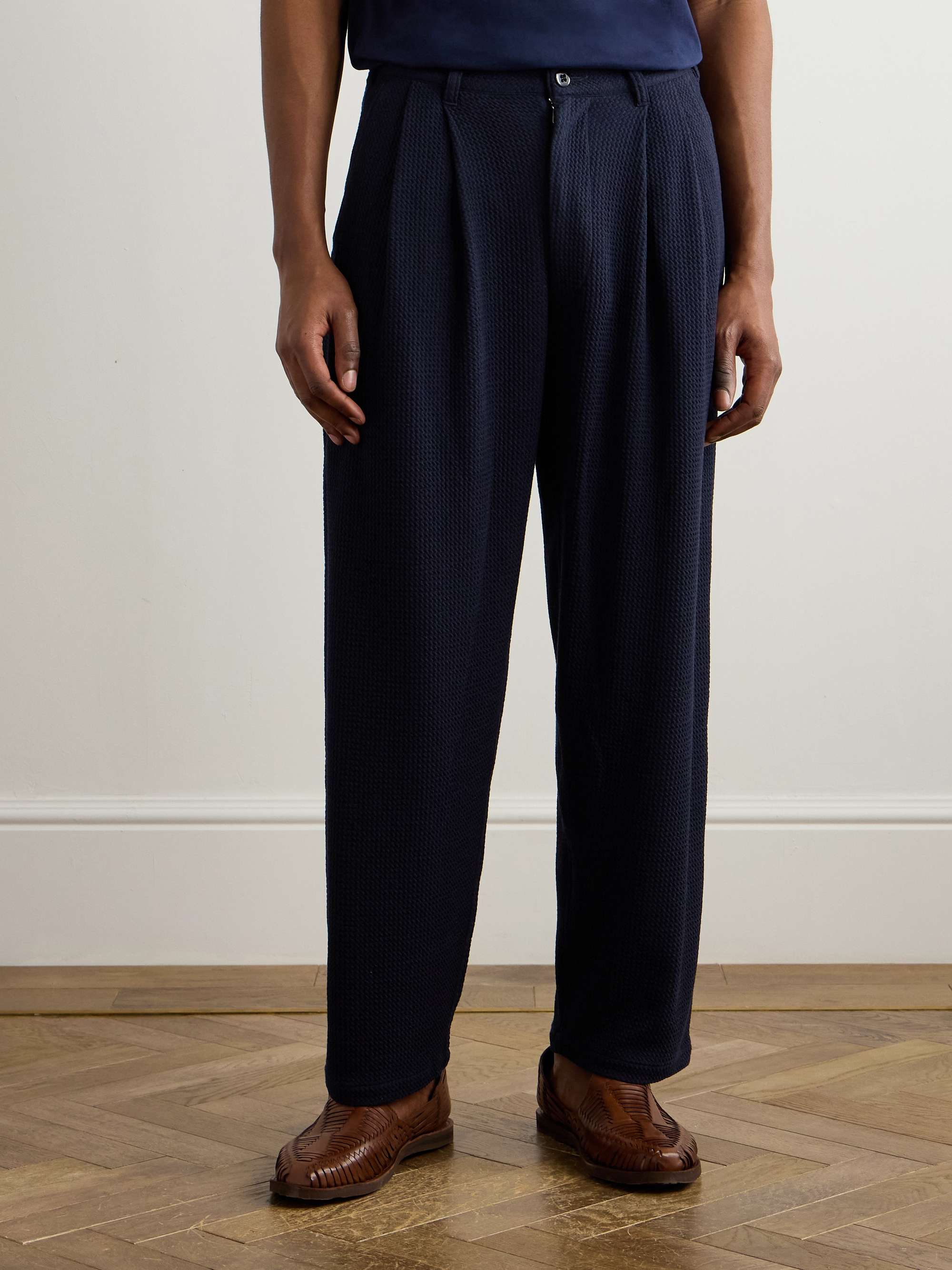 Easy Tapered Pleated Textured-Woven Trousers view