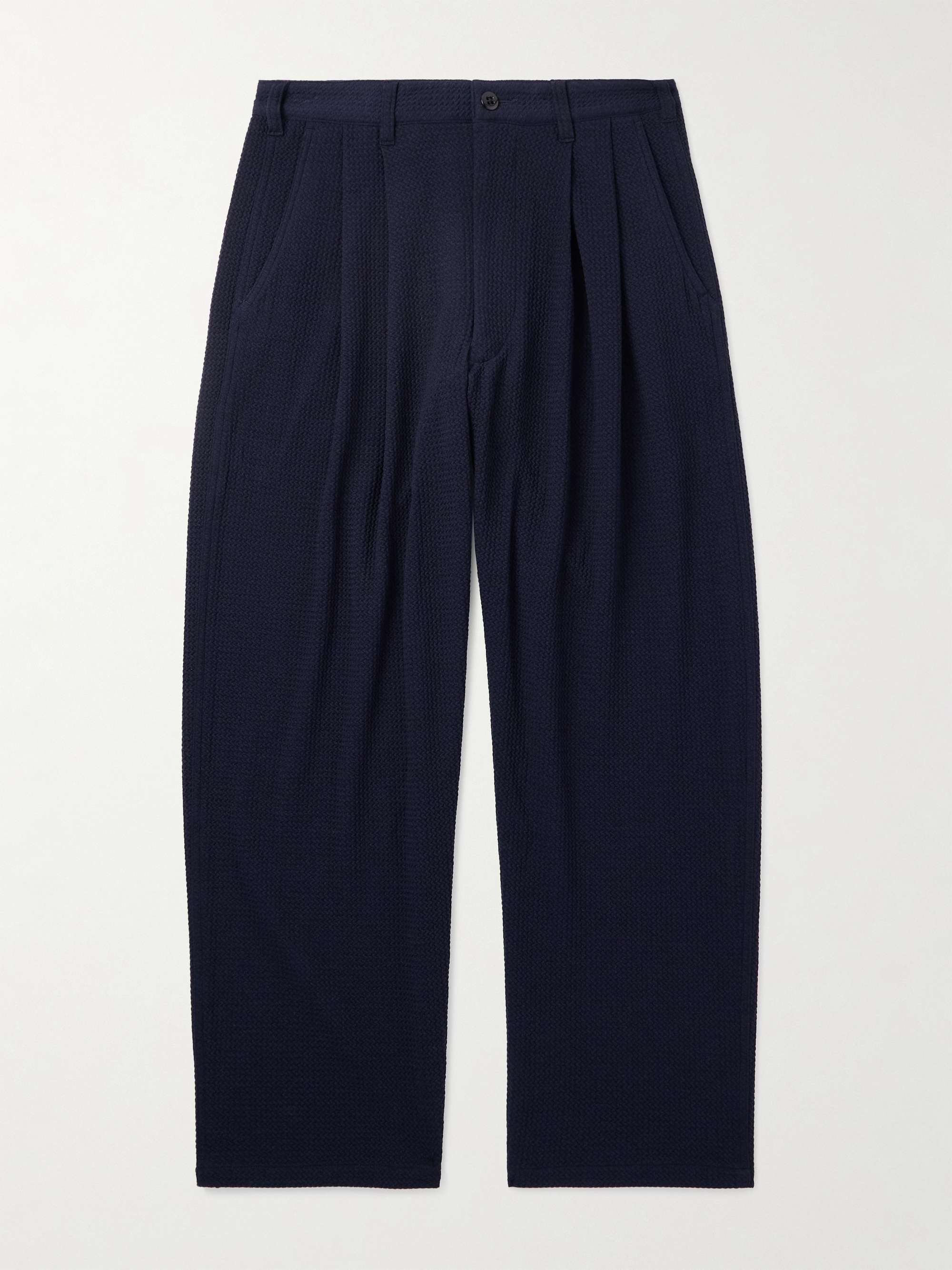 Easy Tapered Pleated Textured-Woven Trousers view