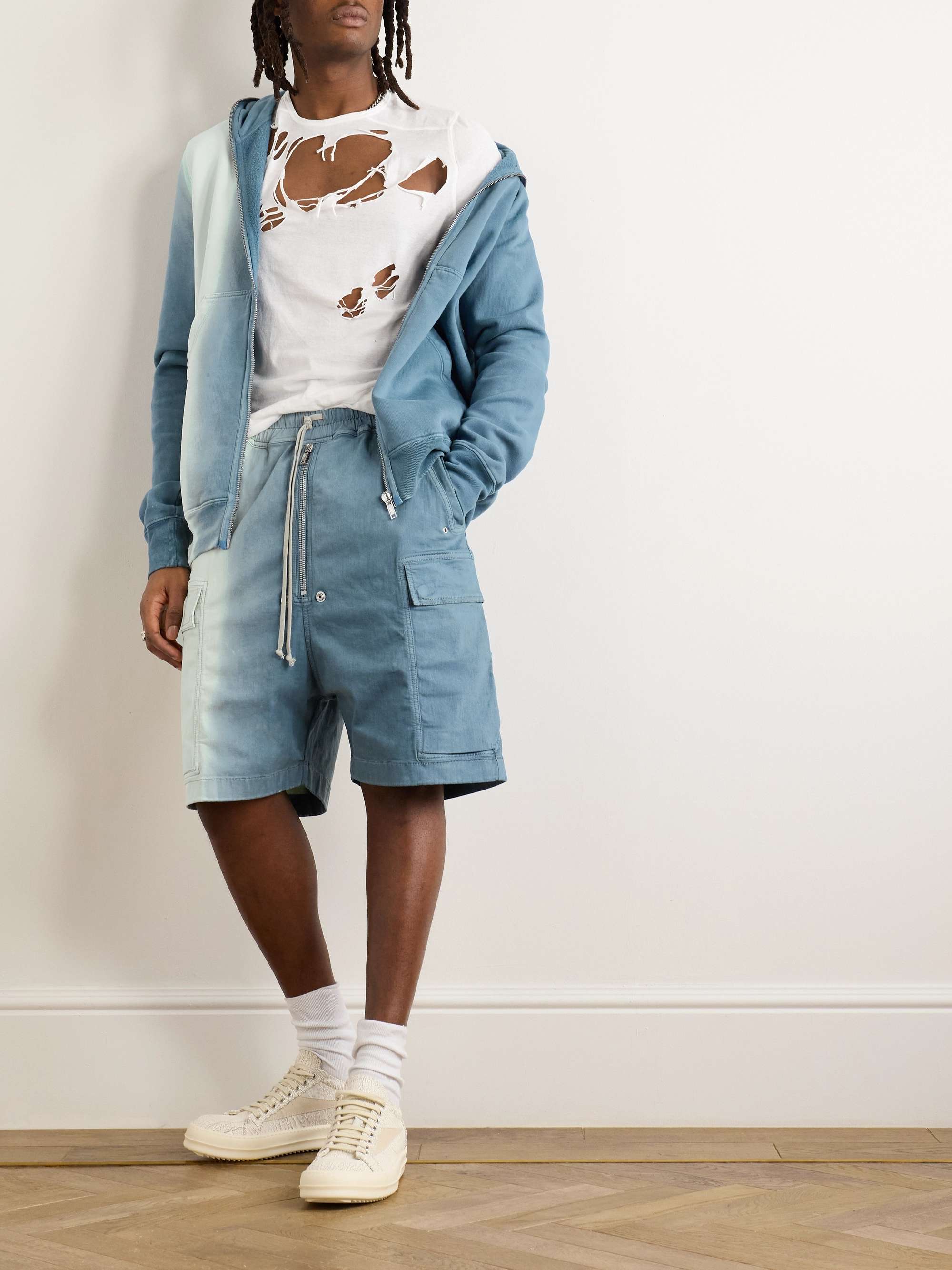 Wide-Leg Dégradé Denim Drawstring Cargo Shorts view