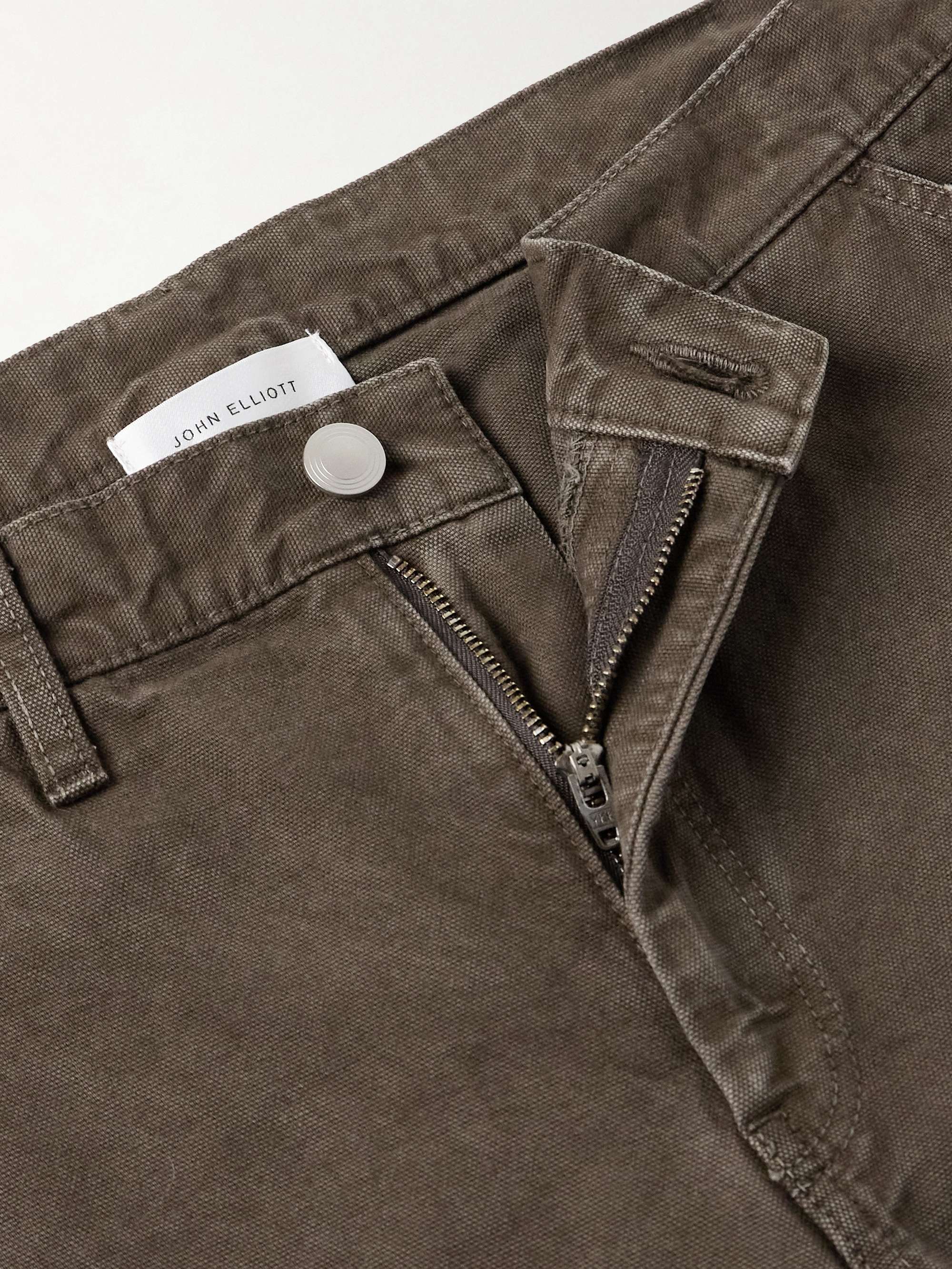 Straight-Leg Distressed Paint-Splattered Cotton-Canvas Trousers view